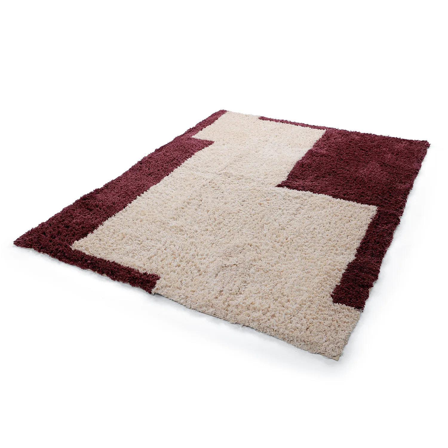 Tappeto A Pelo Lungo - Begur Natural Cotton Shaggy (bianco sporco/bordeaux)