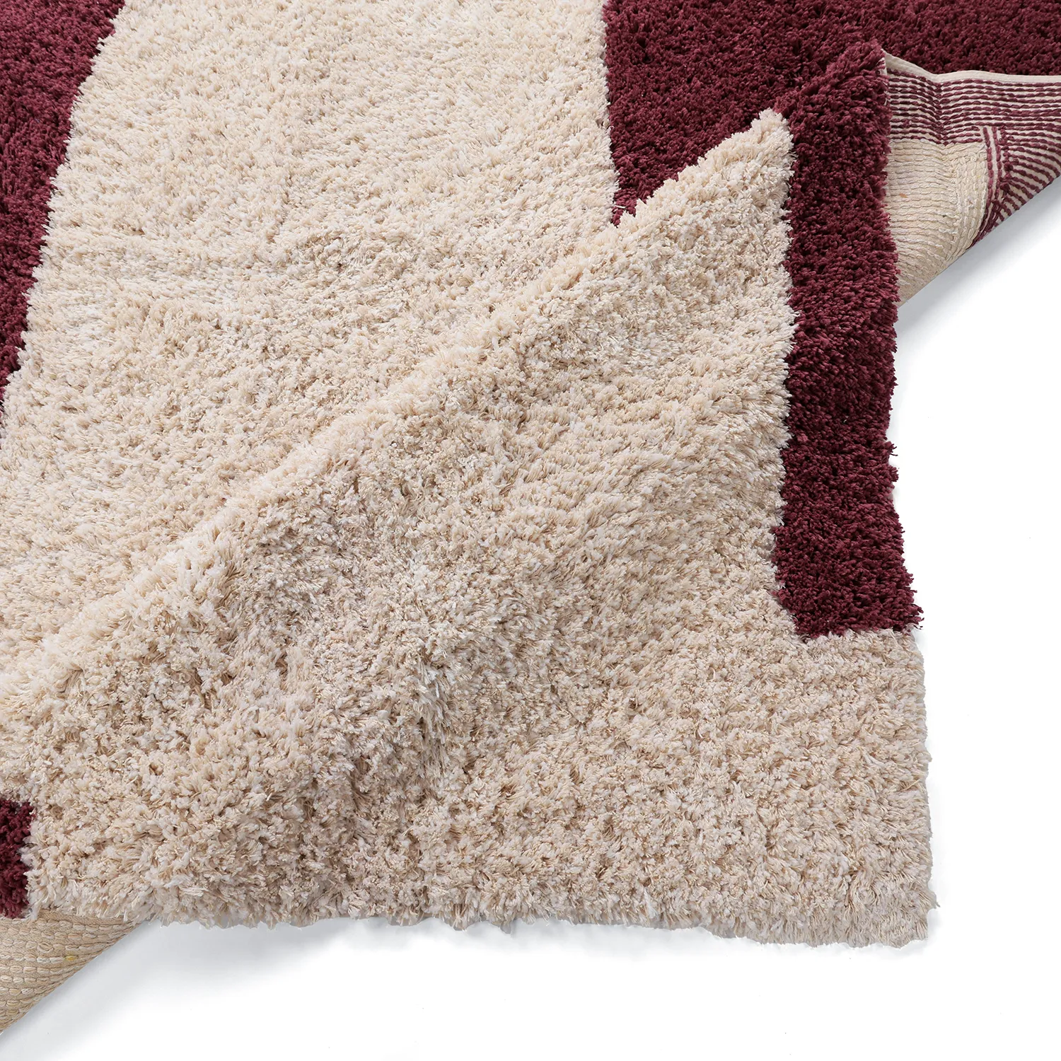 Tappeto A Pelo Lungo - Begur Natural Cotton Shaggy (bianco sporco/bordeaux)