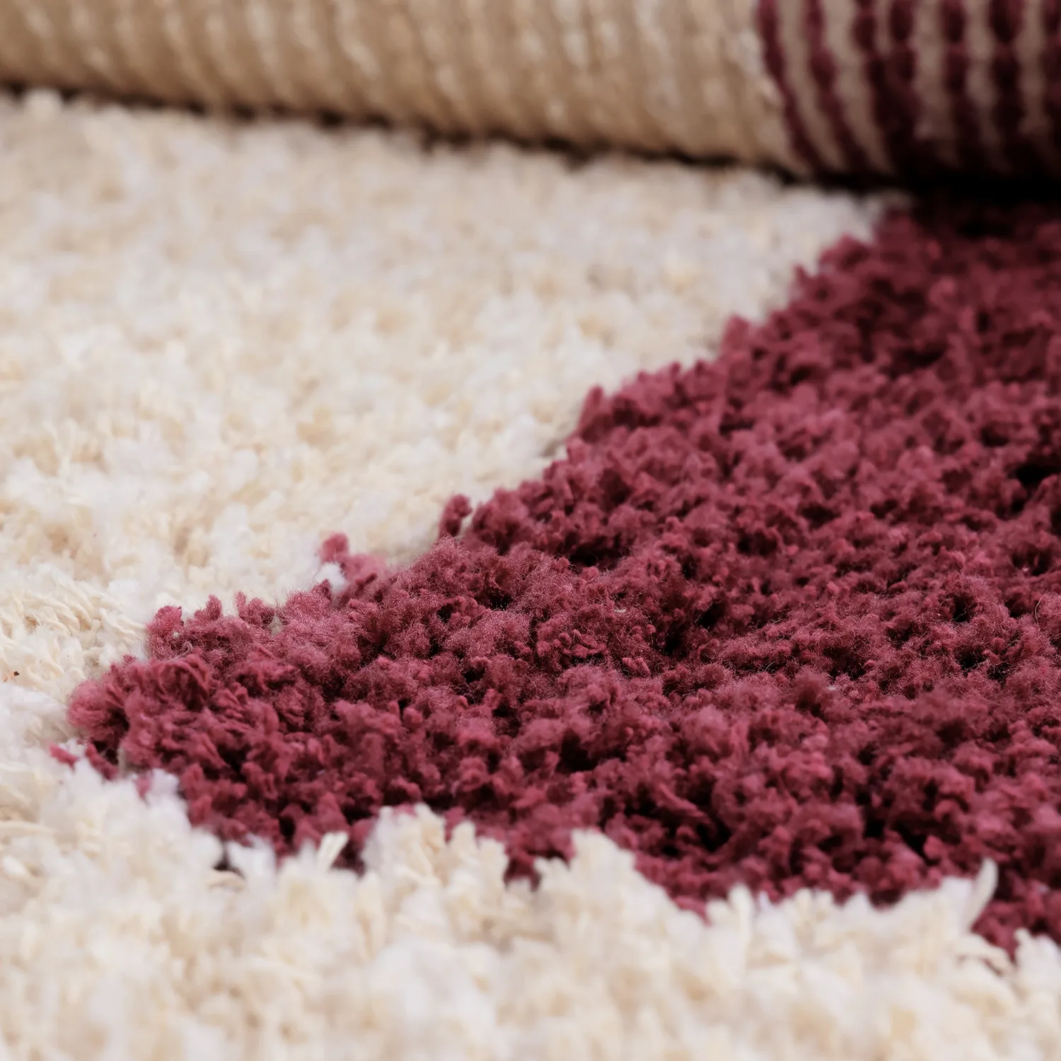 Tappeto A Pelo Lungo - Begur Natural Cotton Shaggy (bianco sporco/bordeaux)