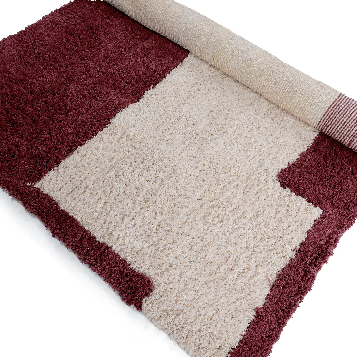 Tappeto A Pelo Lungo - Begur Natural Cotton Shaggy (bianco sporco/bordeaux)