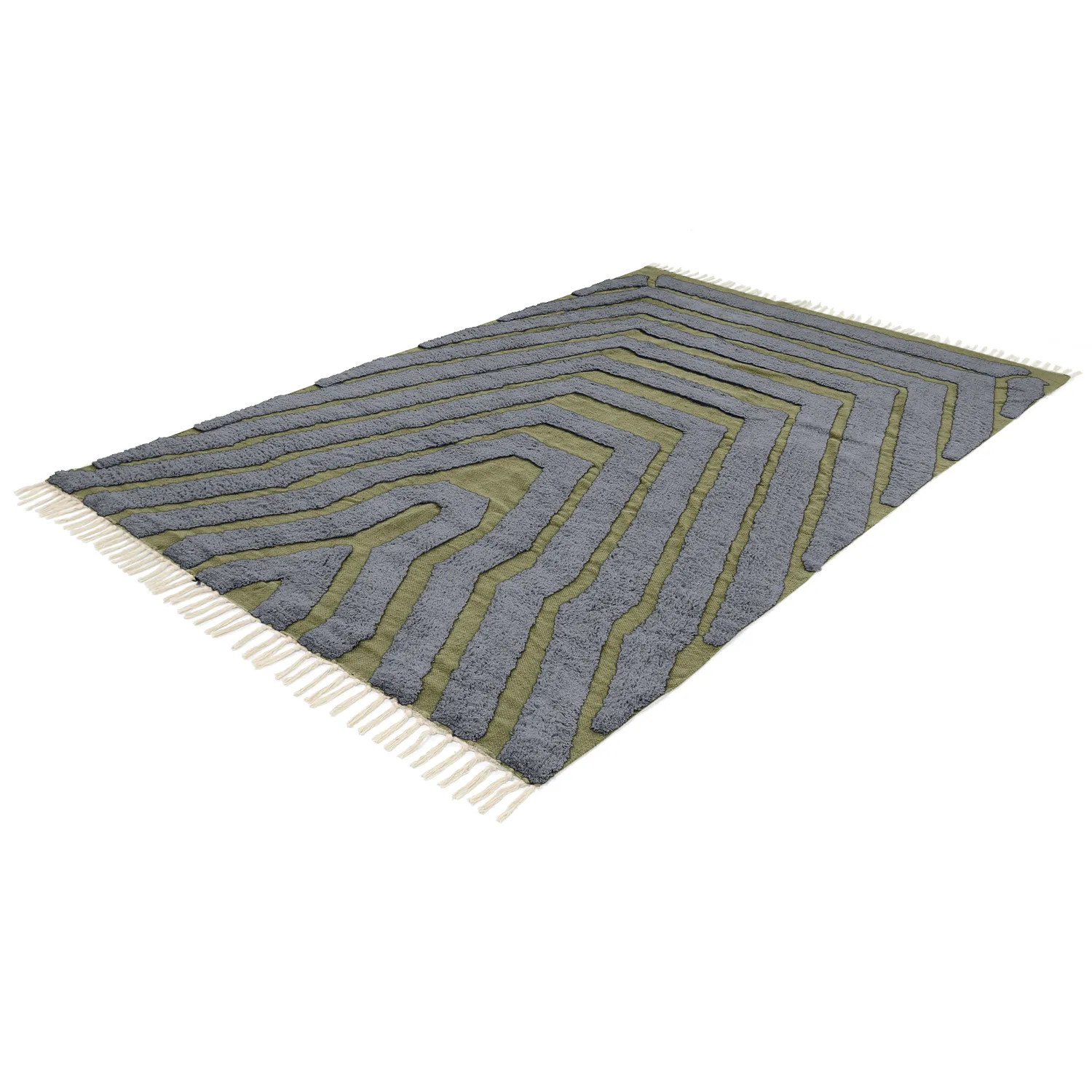 Tappeto A Pelo Lungo - Callista Natural Cotton Shaggy (nero/verde)