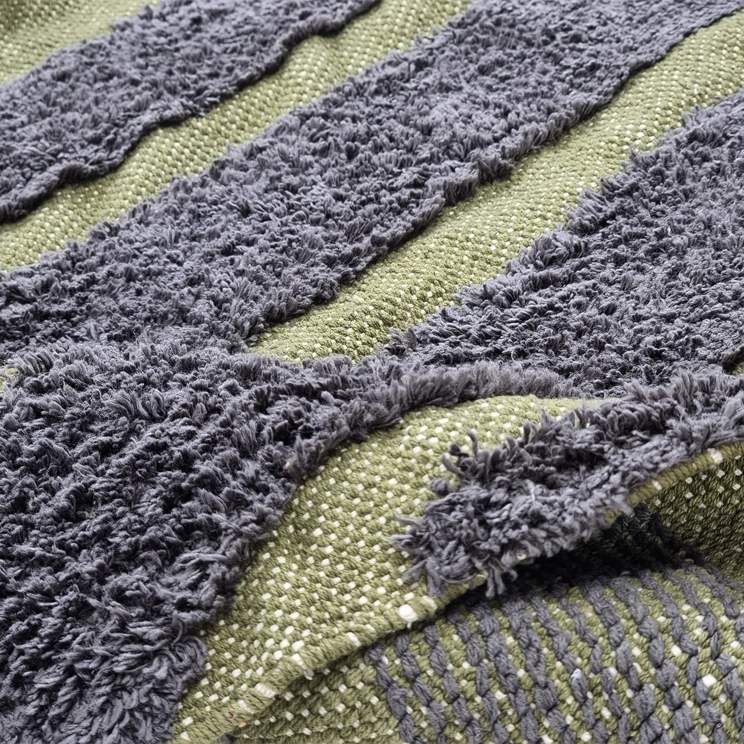 Tappeto A Pelo Lungo - Callista Natural Cotton Shaggy (nero/verde)