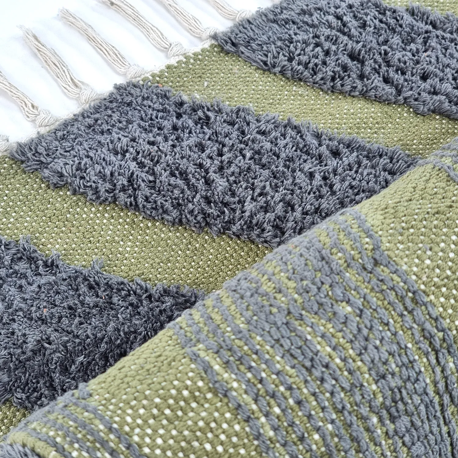 Tappeto A Pelo Lungo - Callista Natural Cotton Shaggy (nero/verde)