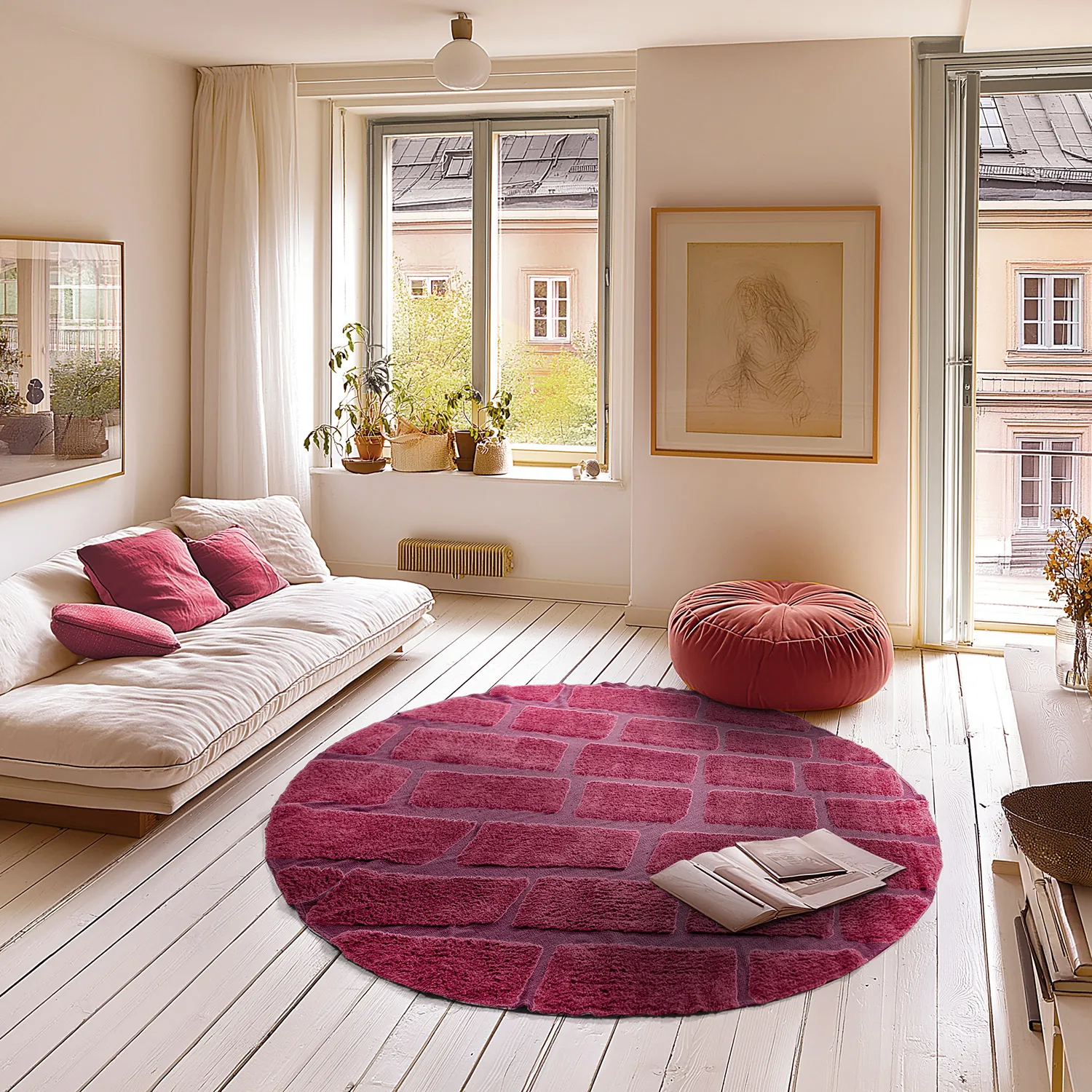 Tappeto rotondo - Cyrus Natural Cotton Shaggy (rosso)