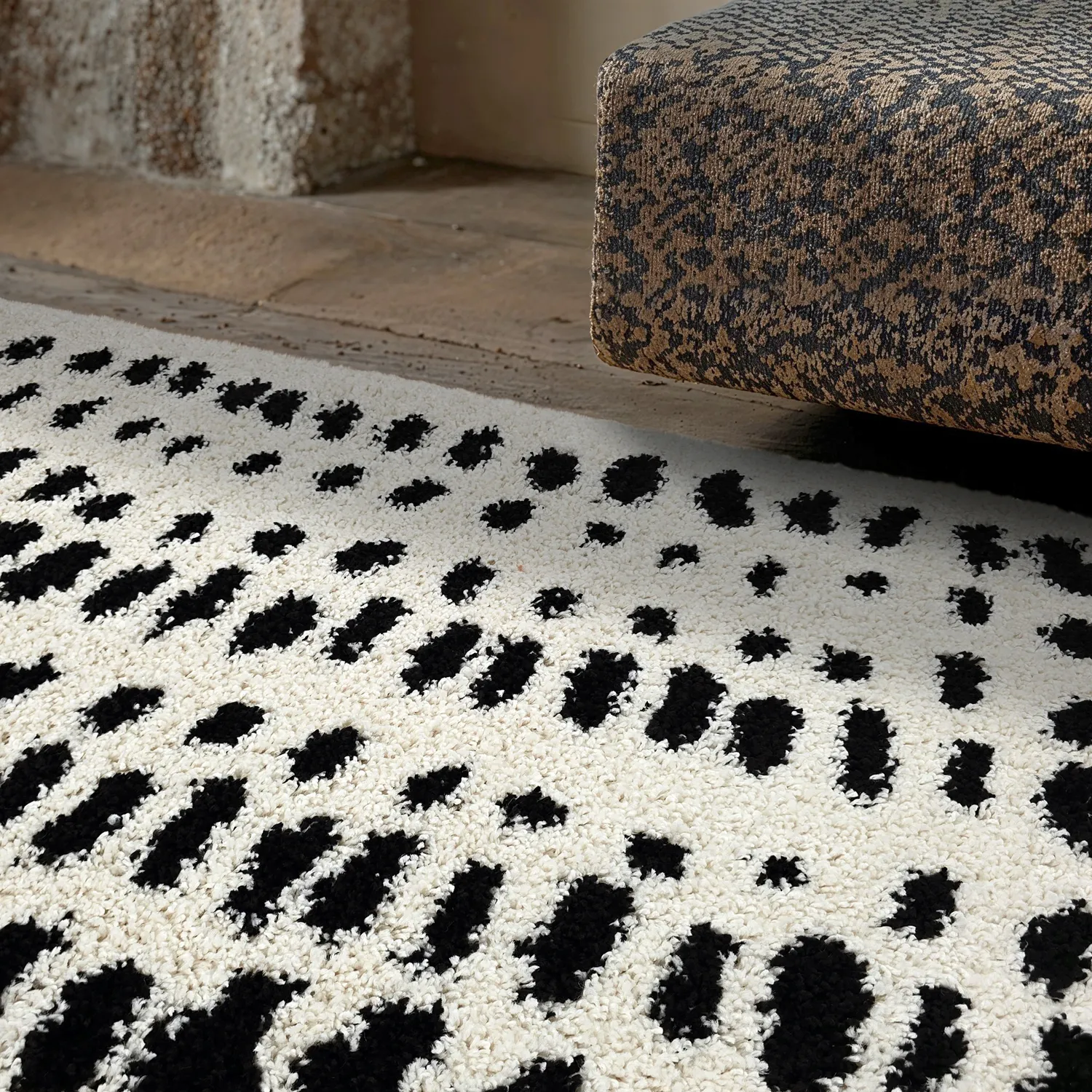 Tappeto A Pelo Lungo - Dotty (bianco/nero)