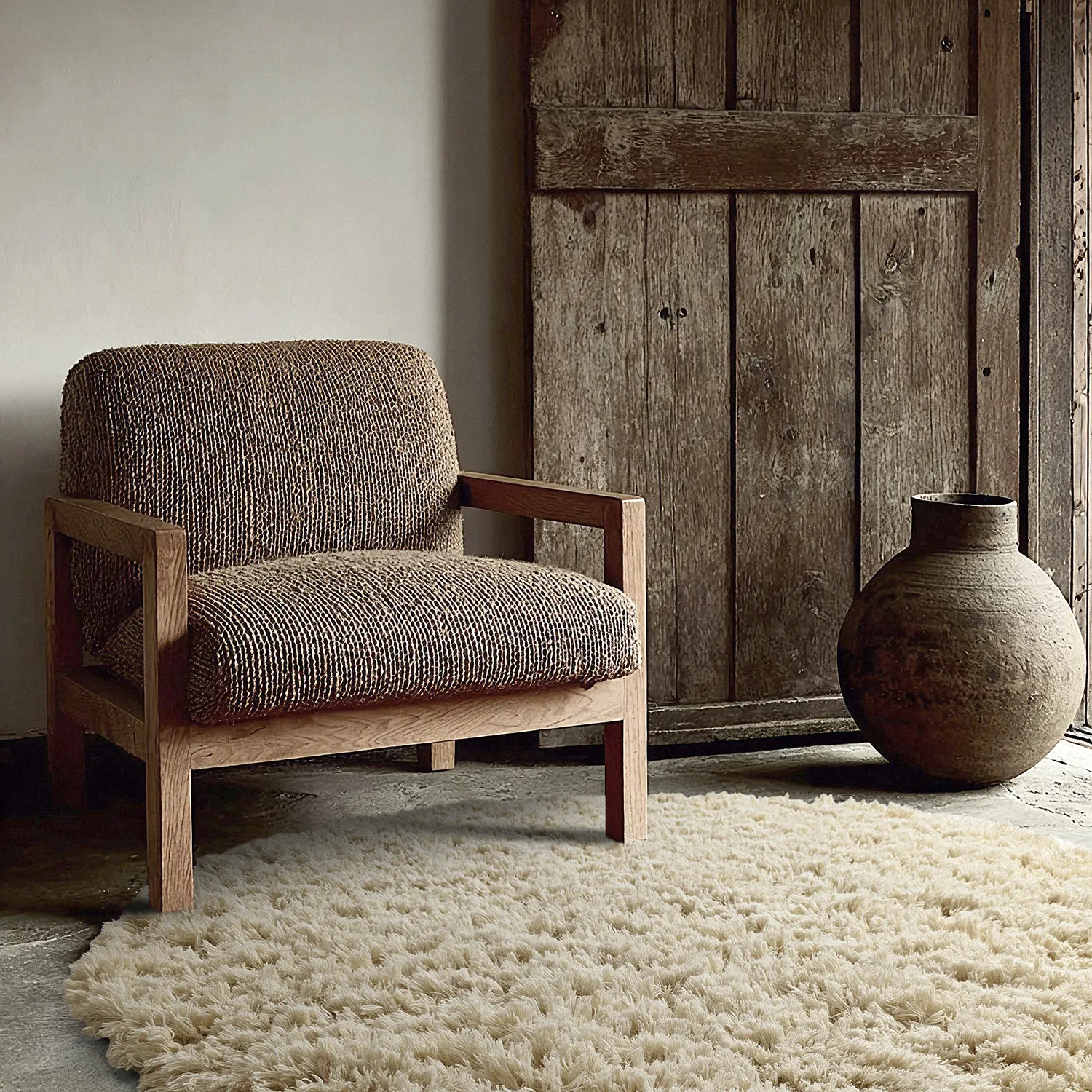 Tappeto rotondo - Fassale Hand Woven Wool Shaggy (crema)