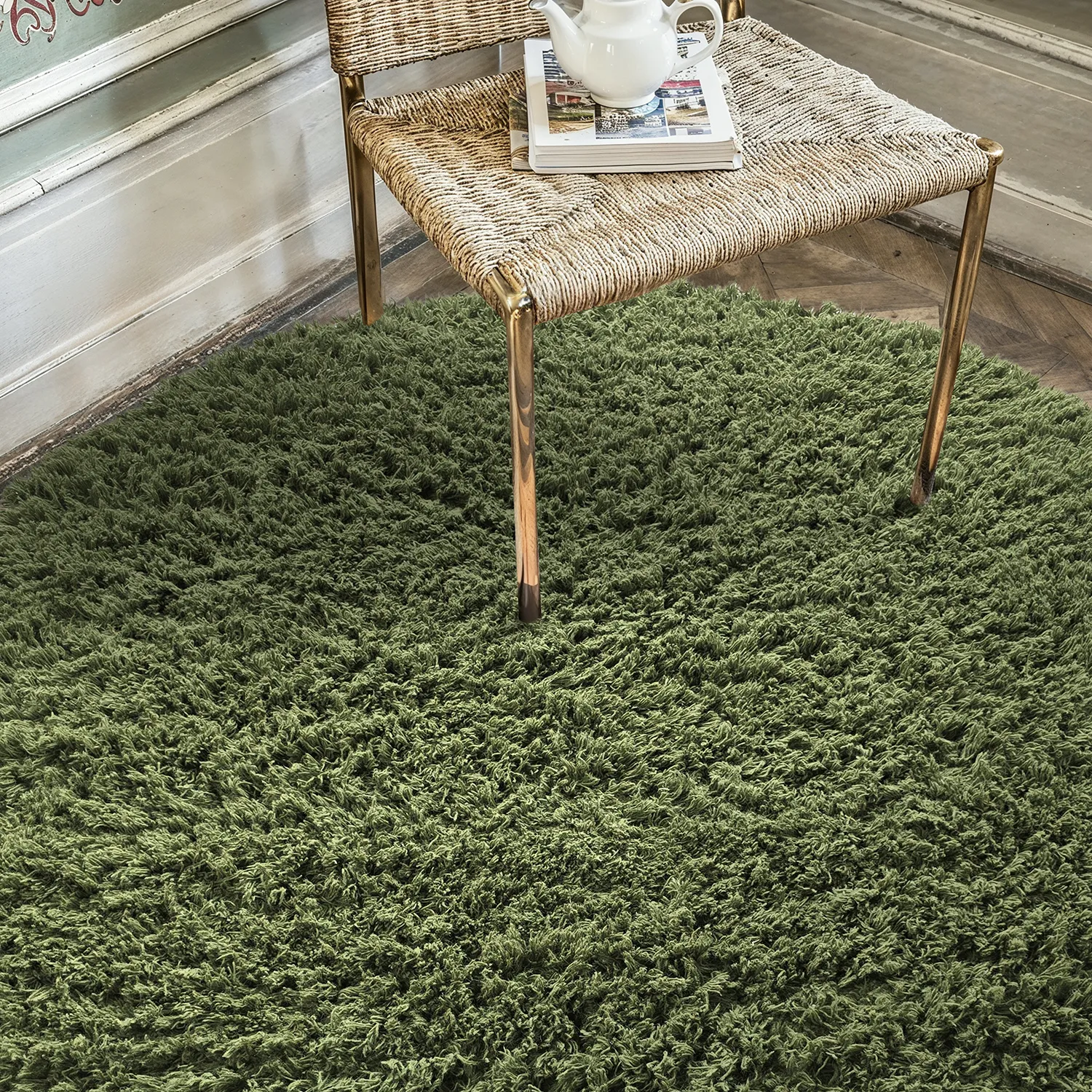 Tappeto rotondo - Fassale Hand Woven Wool Shaggy (verde muschio)