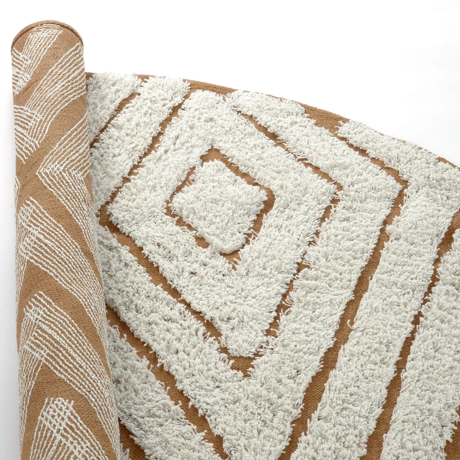 Tappeti rotondi - Holwell Natural Cotton Shaggy (bianco sporco/marrone)