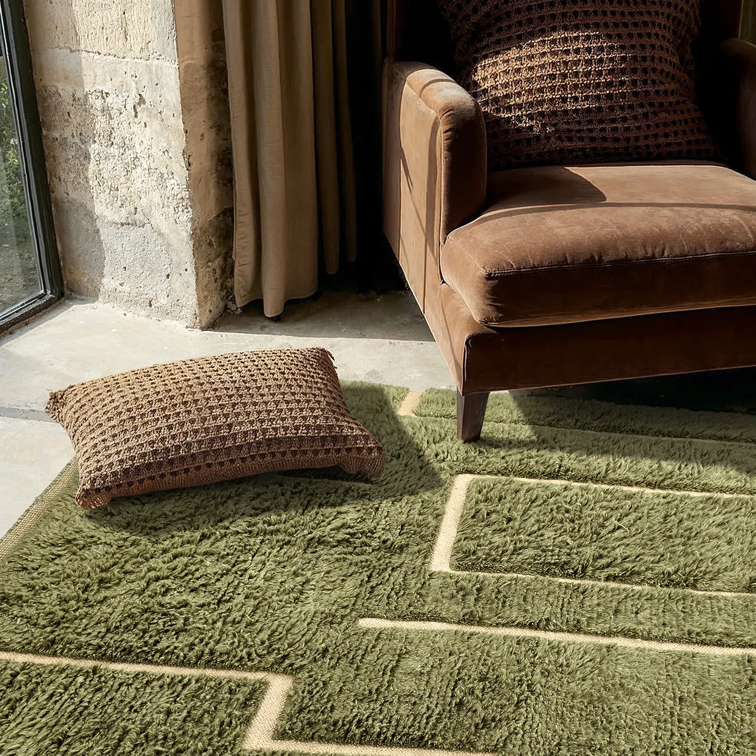 Tappeto A Pelo Lungo - Kiberg Hand Woven Wool Shaggy (verde)
