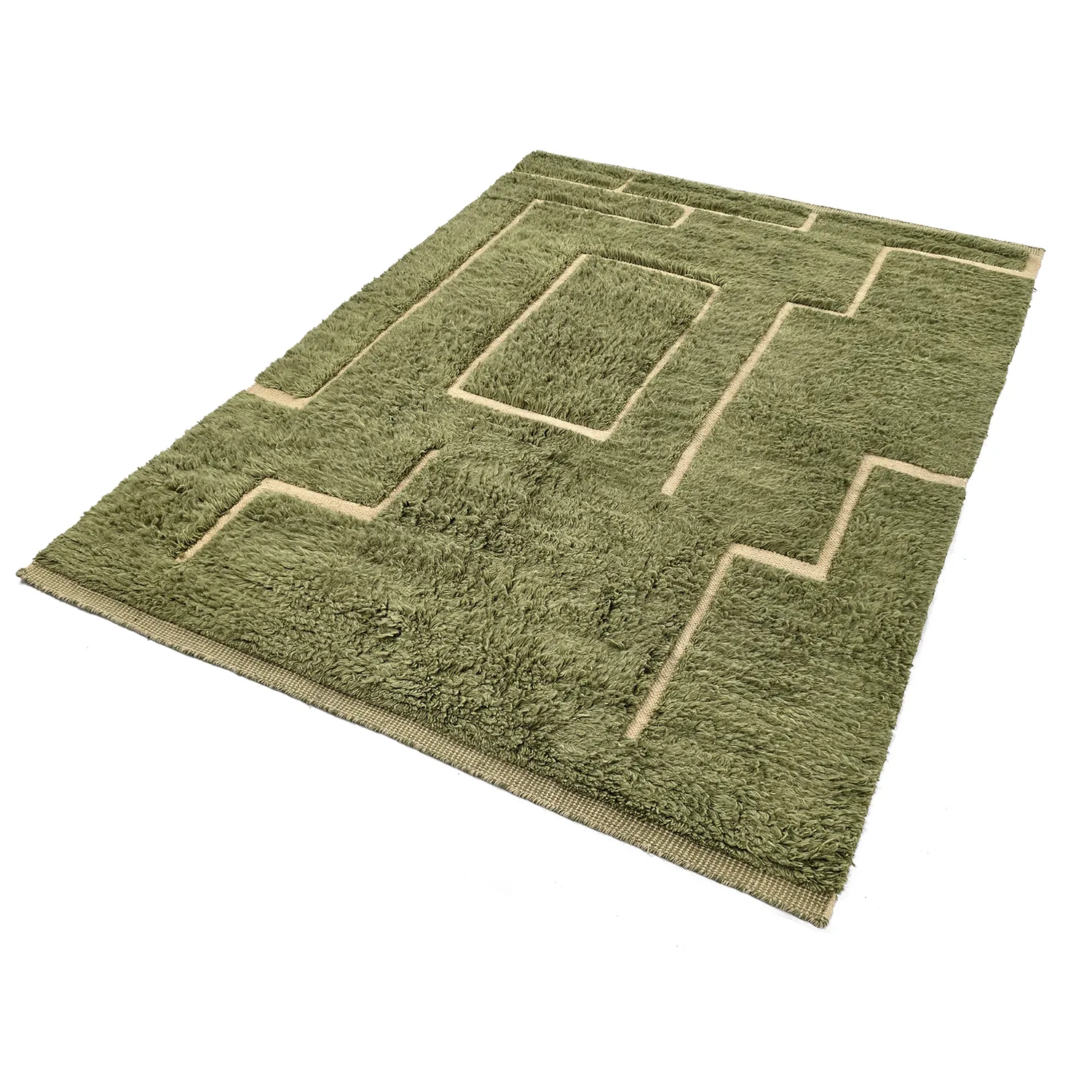 Tappeto A Pelo Lungo - Kiberg Hand Woven Wool Shaggy (verde)