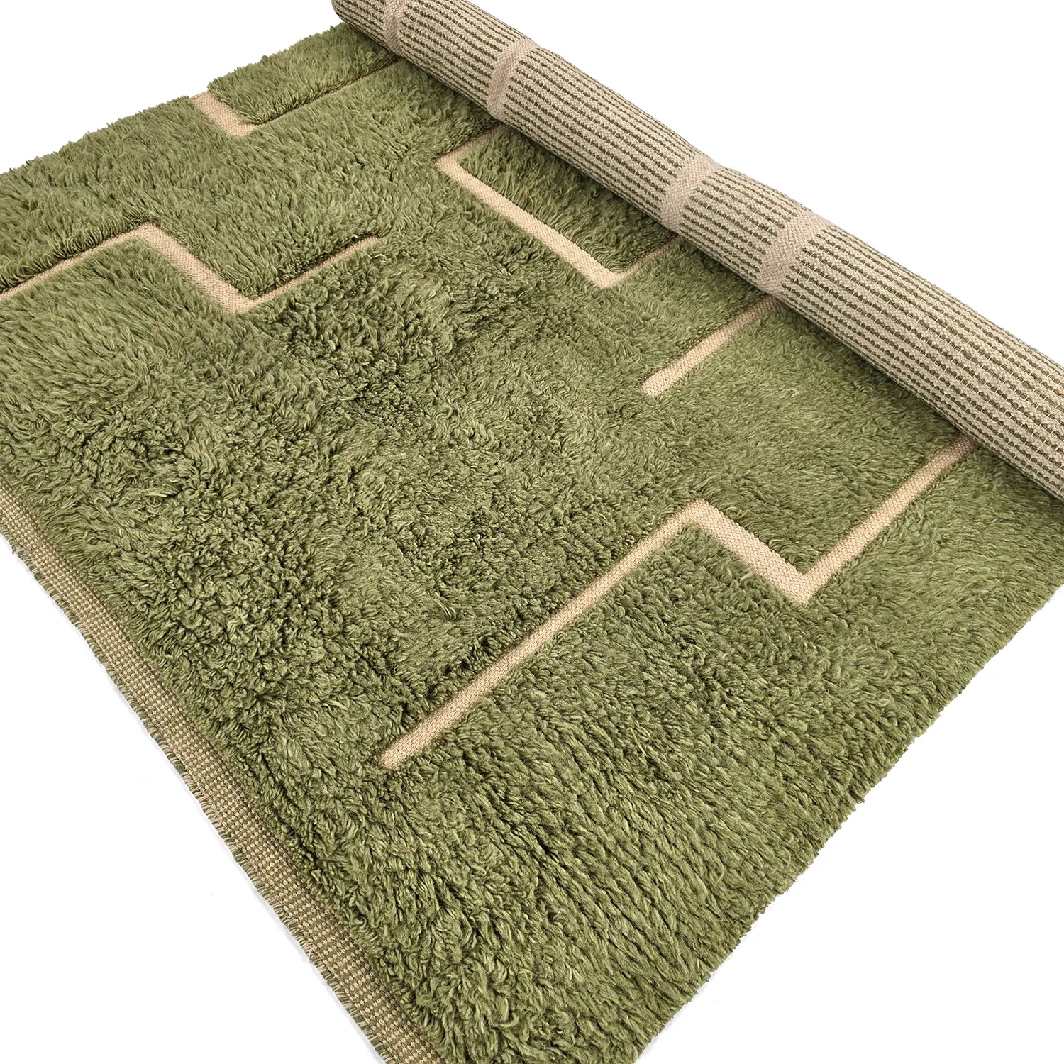 Tappeto A Pelo Lungo - Kiberg Hand Woven Wool Shaggy (verde)