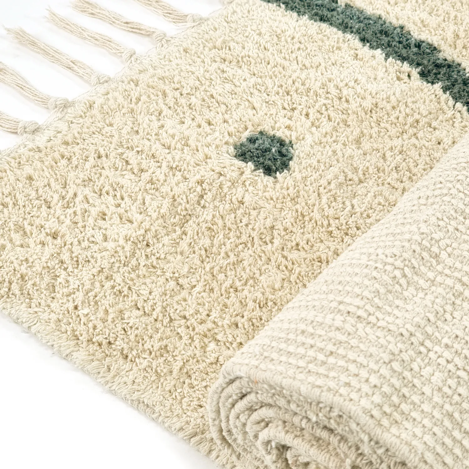 Tappeto A Pelo Lungo - Leora Natural Cotton Shaggy (beige/verde)