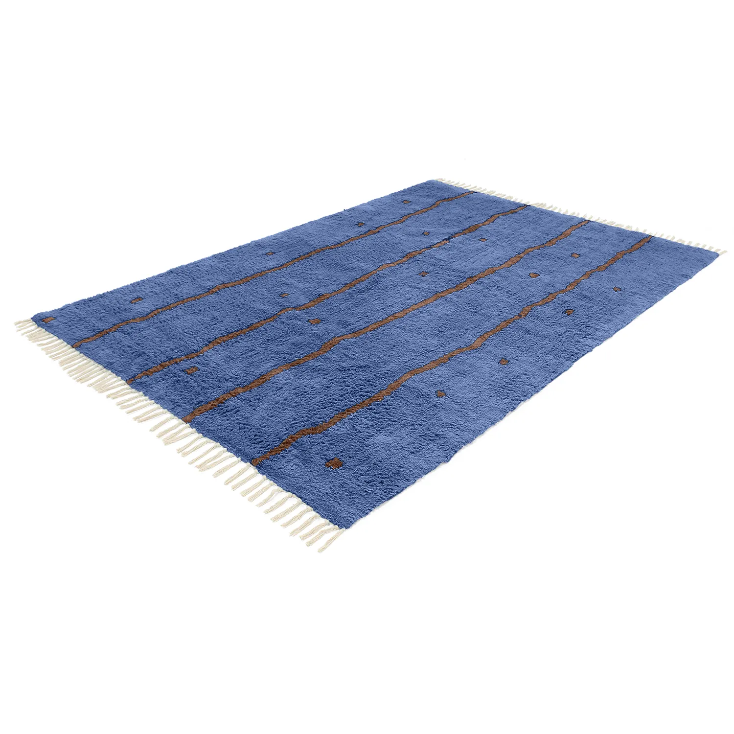 Tappeto A Pelo Lungo - Leora Natural Cotton Shaggy (blu/marrone)
