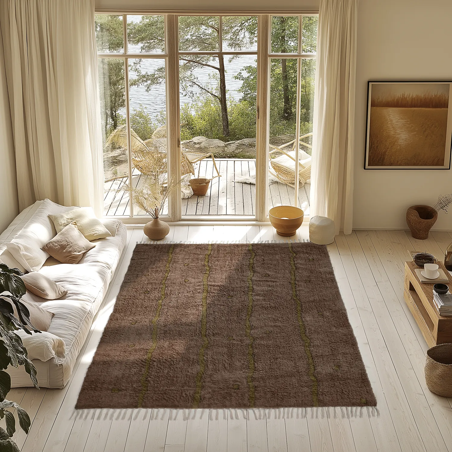 Tappeto A Pelo Lungo - Leora Natural Cotton Shaggy (marrone/oliva)