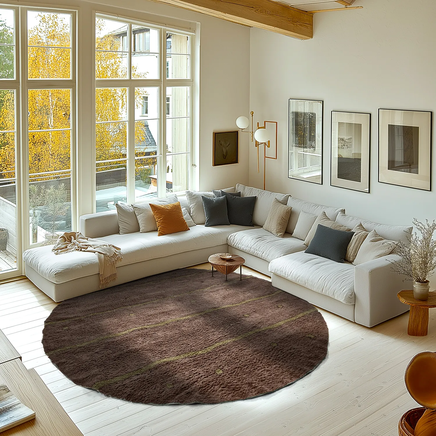 Tappeto rotondo - Leora Natural Cotton Shaggy (marrone/oliva)