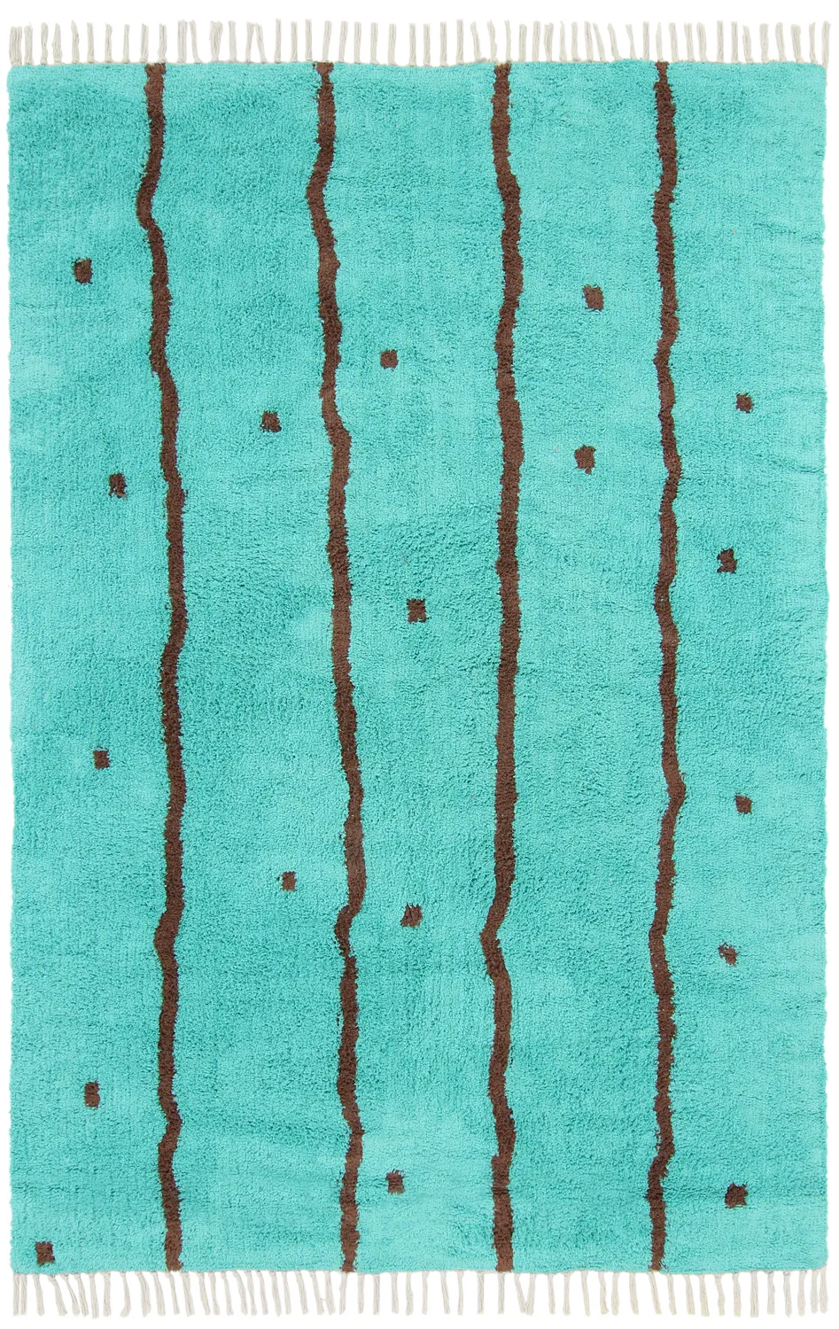 Tappeto A Pelo Lungo - Leora Natural Cotton Shaggy (turchese/marrone)