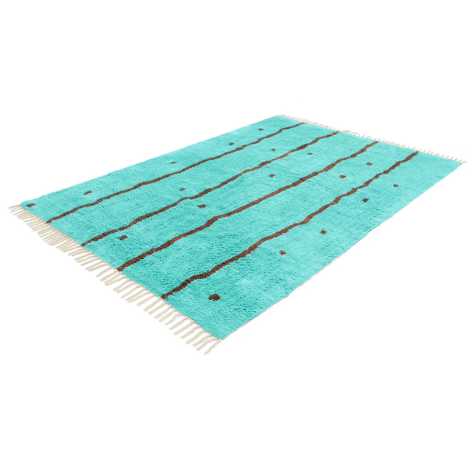 Tappeto A Pelo Lungo - Leora Natural Cotton Shaggy (turchese/marrone)