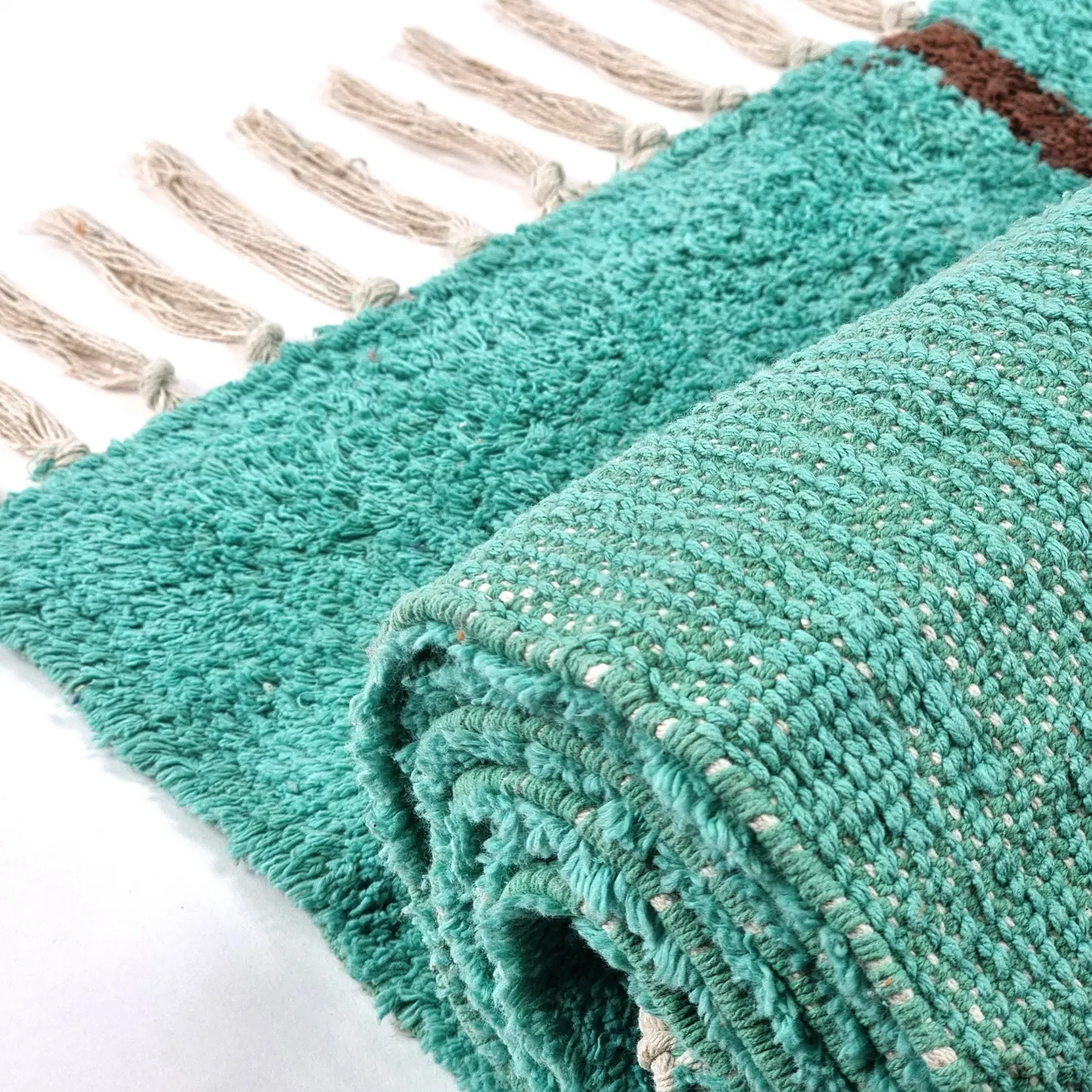 Tappeto A Pelo Lungo - Leora Natural Cotton Shaggy (turchese/marrone)