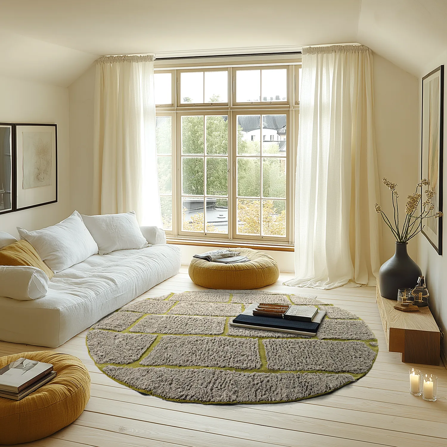 Tappeti rotondi - Lindley Natural Cotton Shaggy (grigio/verde)