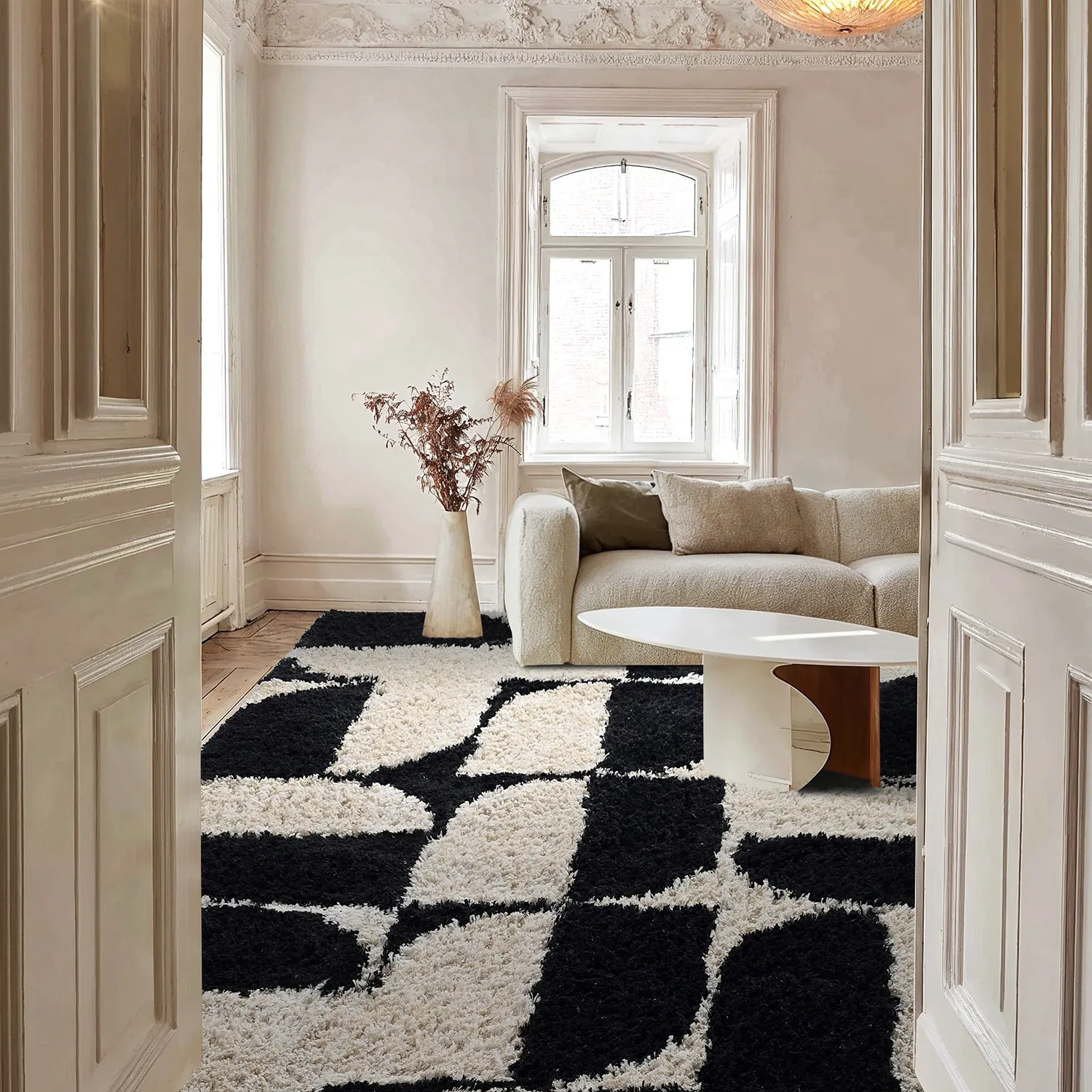 Tappeto A Pelo Lungo - Marvao Natural Cotton Shaggy (bianco sporco/nero)