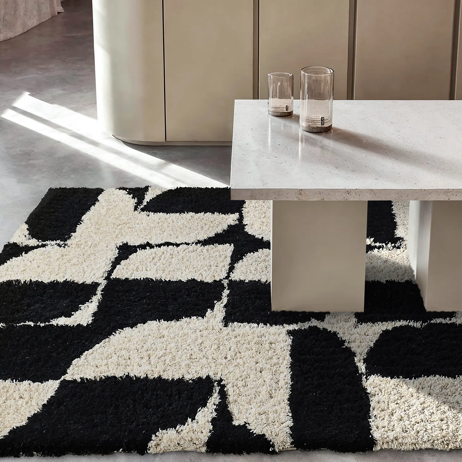 Tappeto A Pelo Lungo - Marvao Natural Cotton Shaggy (bianco sporco/nero)