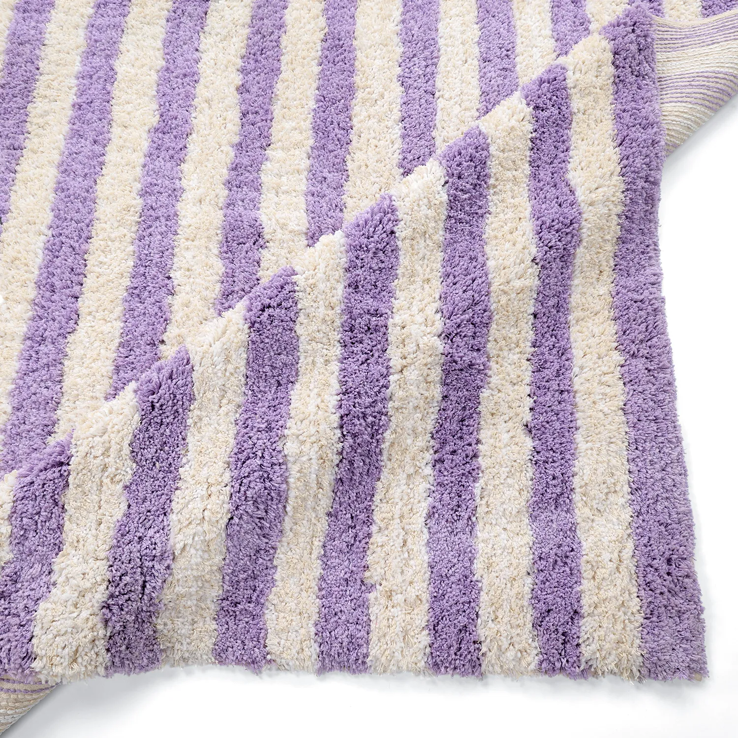 Tappeto A Pelo Lungo - Thira Stripe Cotton Shaggy (crema/viola chiaro)