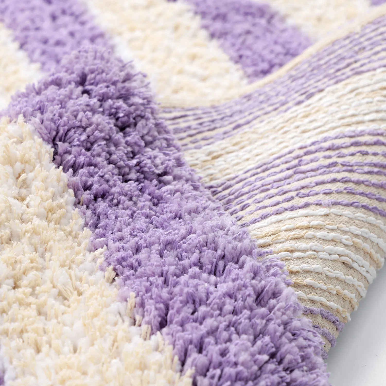 Tappeto A Pelo Lungo - Thira Stripe Cotton Shaggy (crema/viola chiaro)