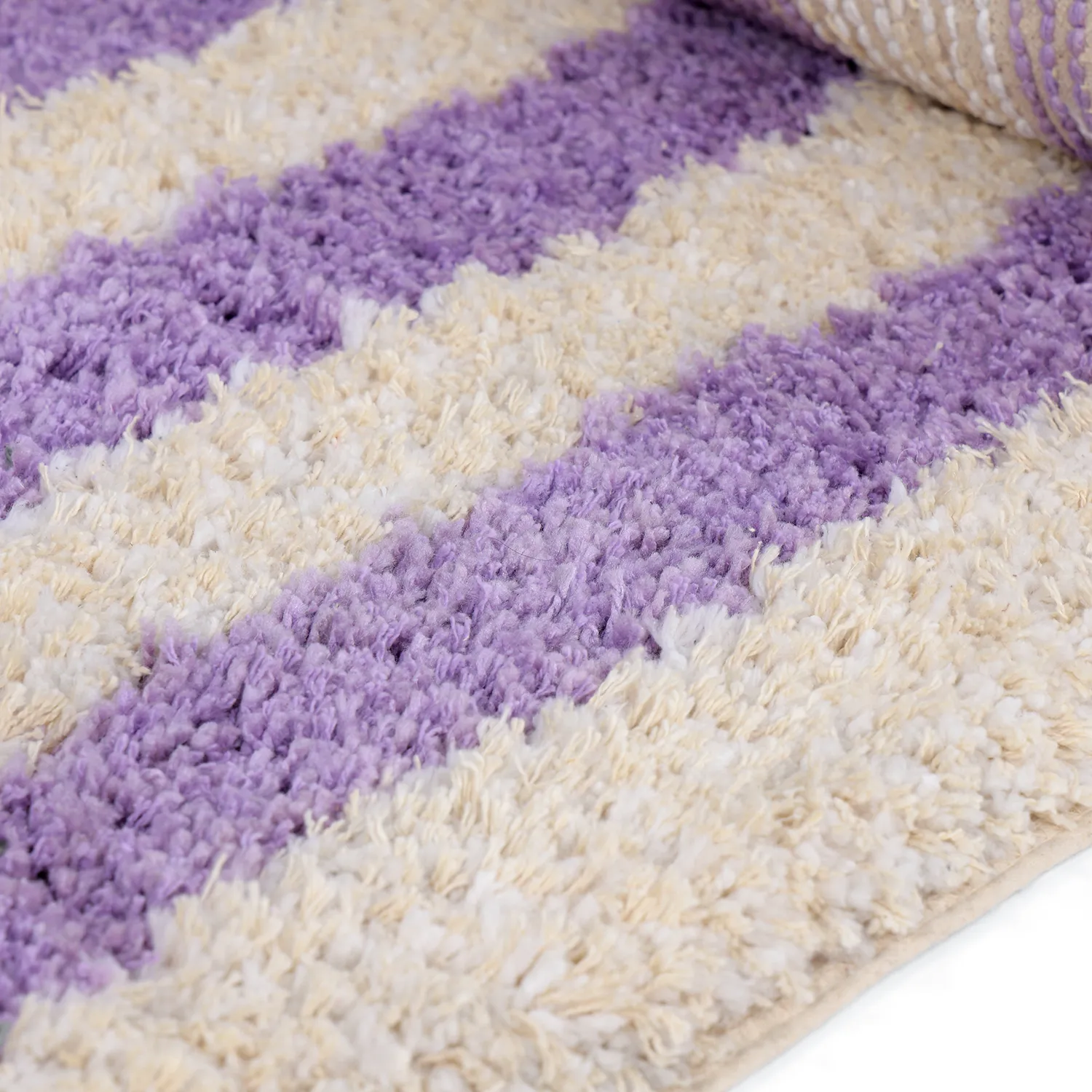 Tappeto A Pelo Lungo - Thira Stripe Cotton Shaggy (crema/viola chiaro)