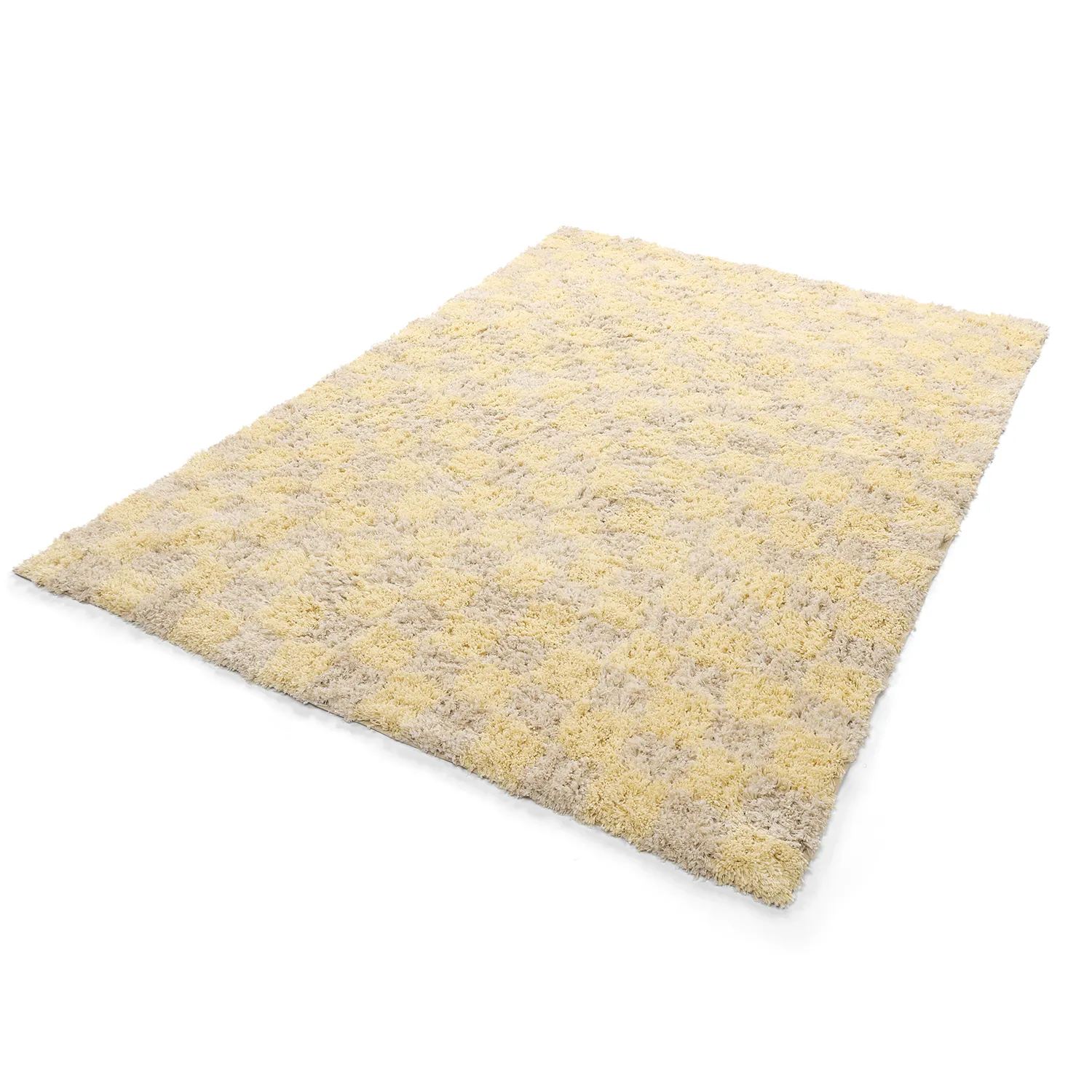 Tappeto A Pelo Lungo - Methoni Check Cotton Shaggy (crema/giallo chiaro)