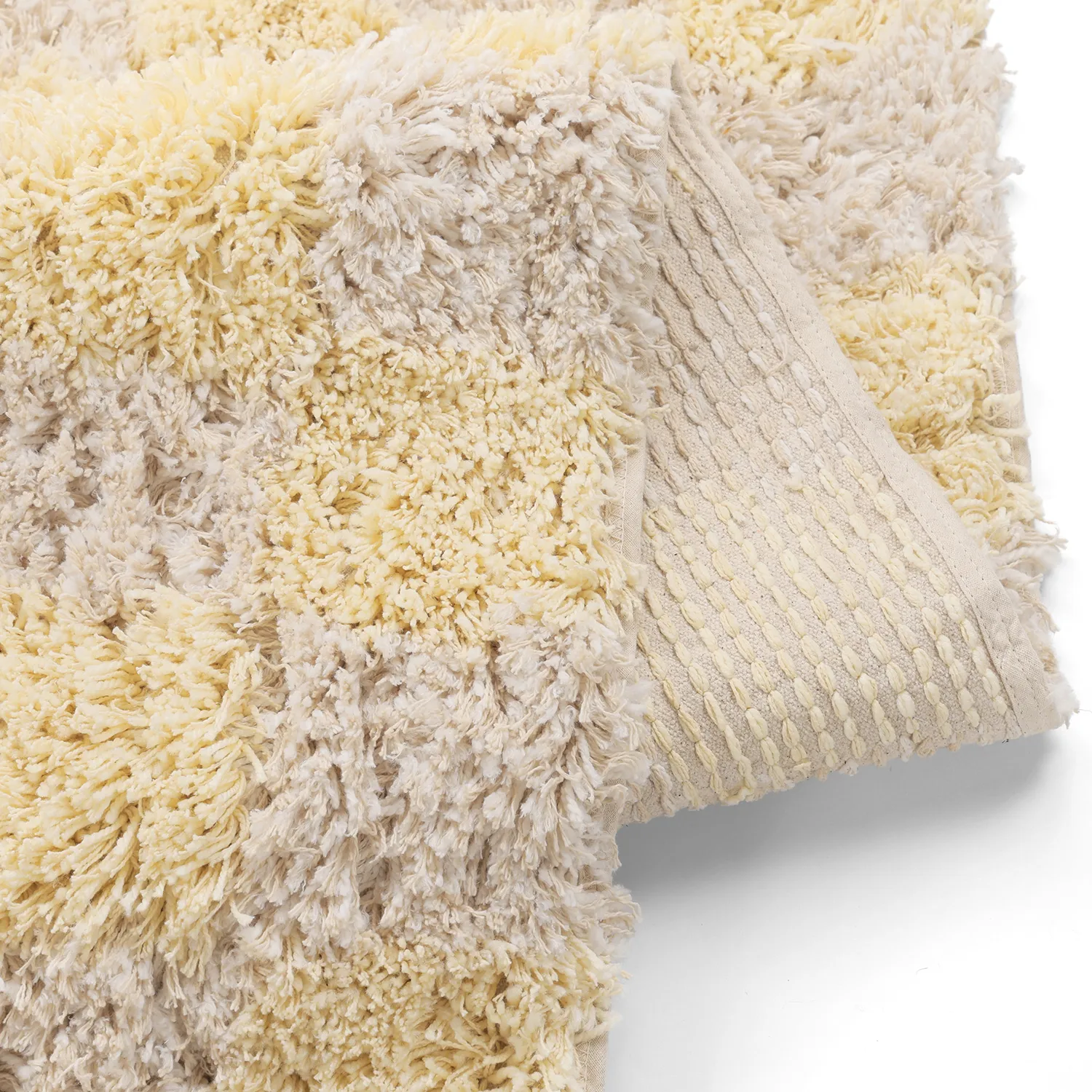 Tappeto A Pelo Lungo - Methoni Check Cotton Shaggy (crema/giallo chiaro)