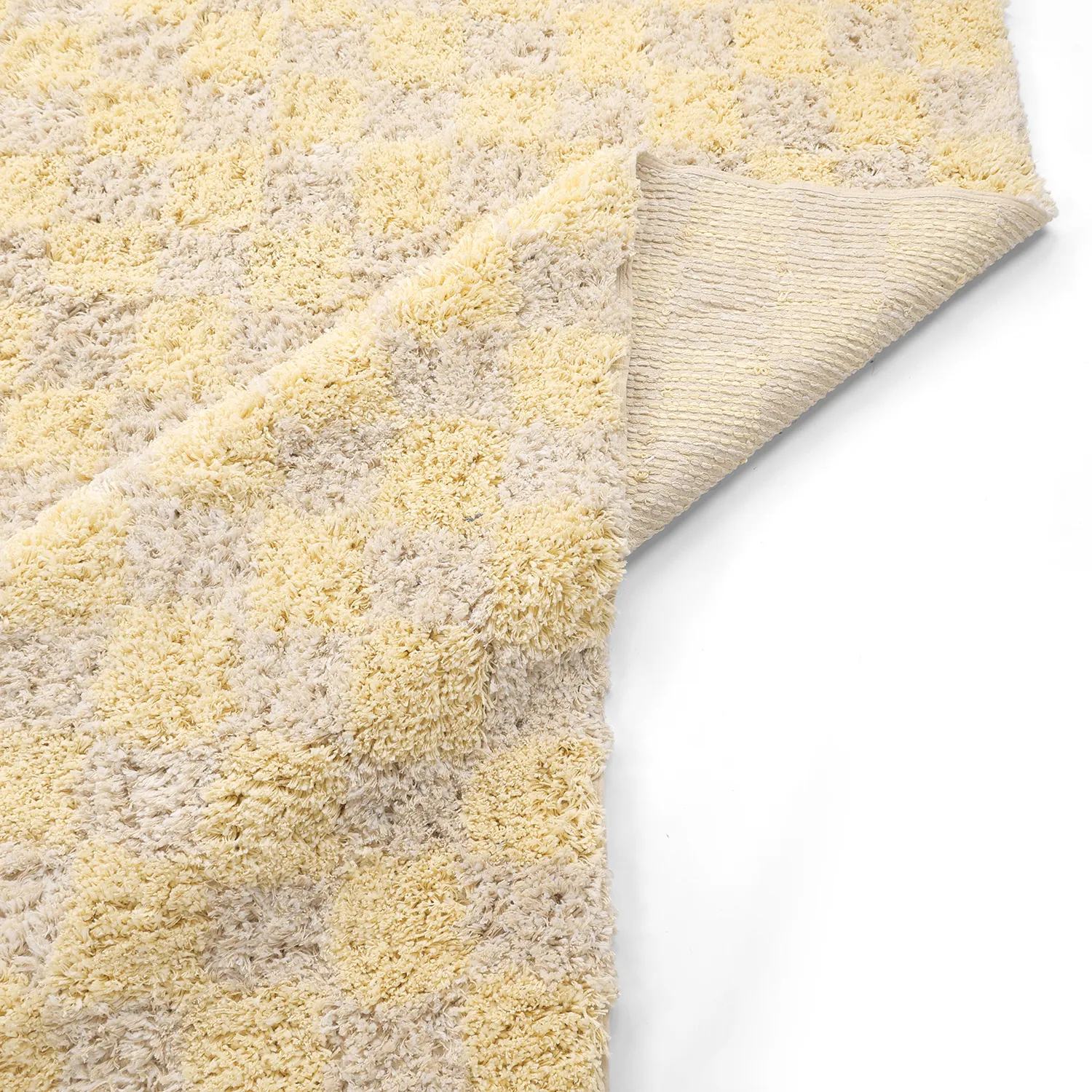 Tappeto A Pelo Lungo - Methoni Check Cotton Shaggy (crema/giallo chiaro)