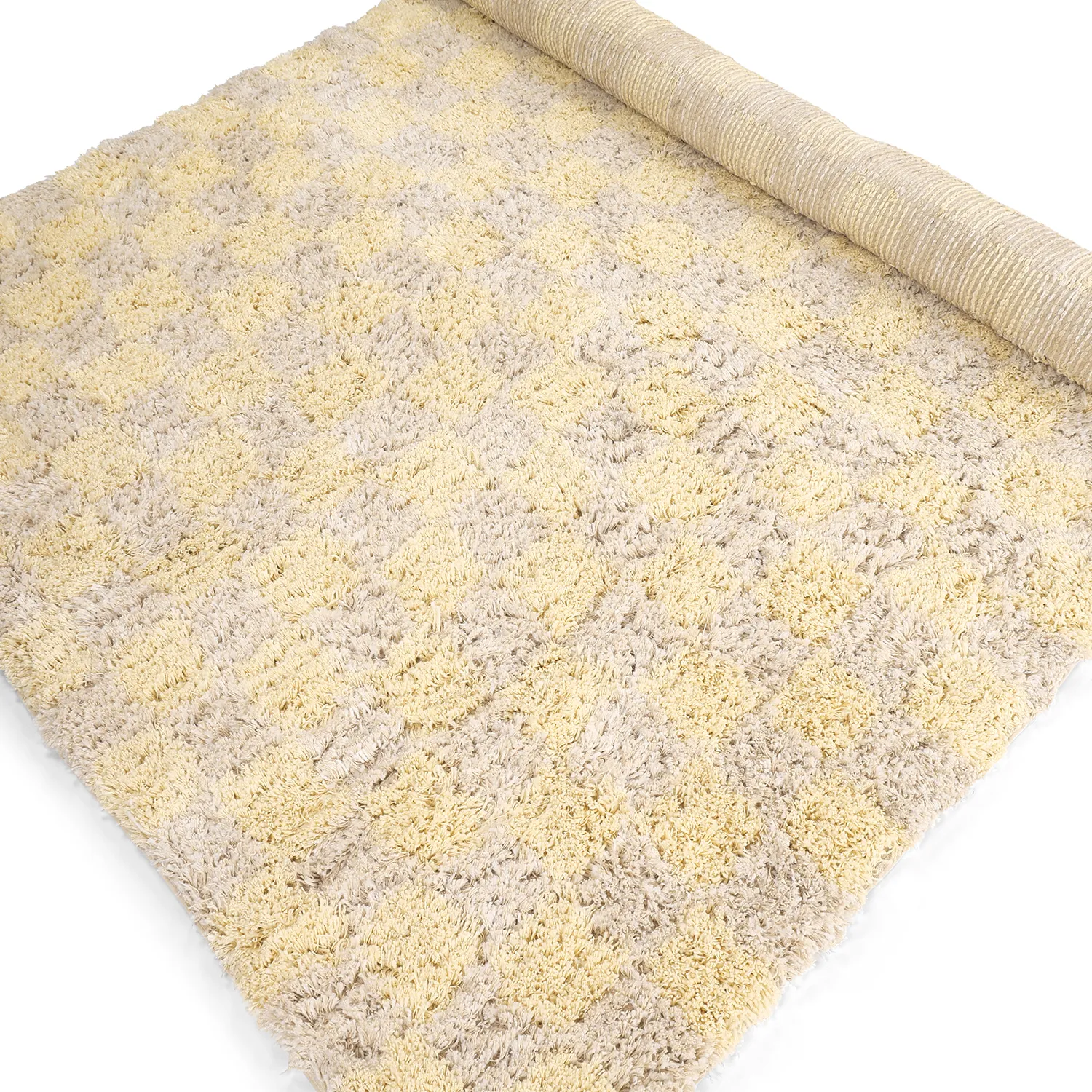 Tappeto A Pelo Lungo - Methoni Check Cotton Shaggy (crema/giallo chiaro)