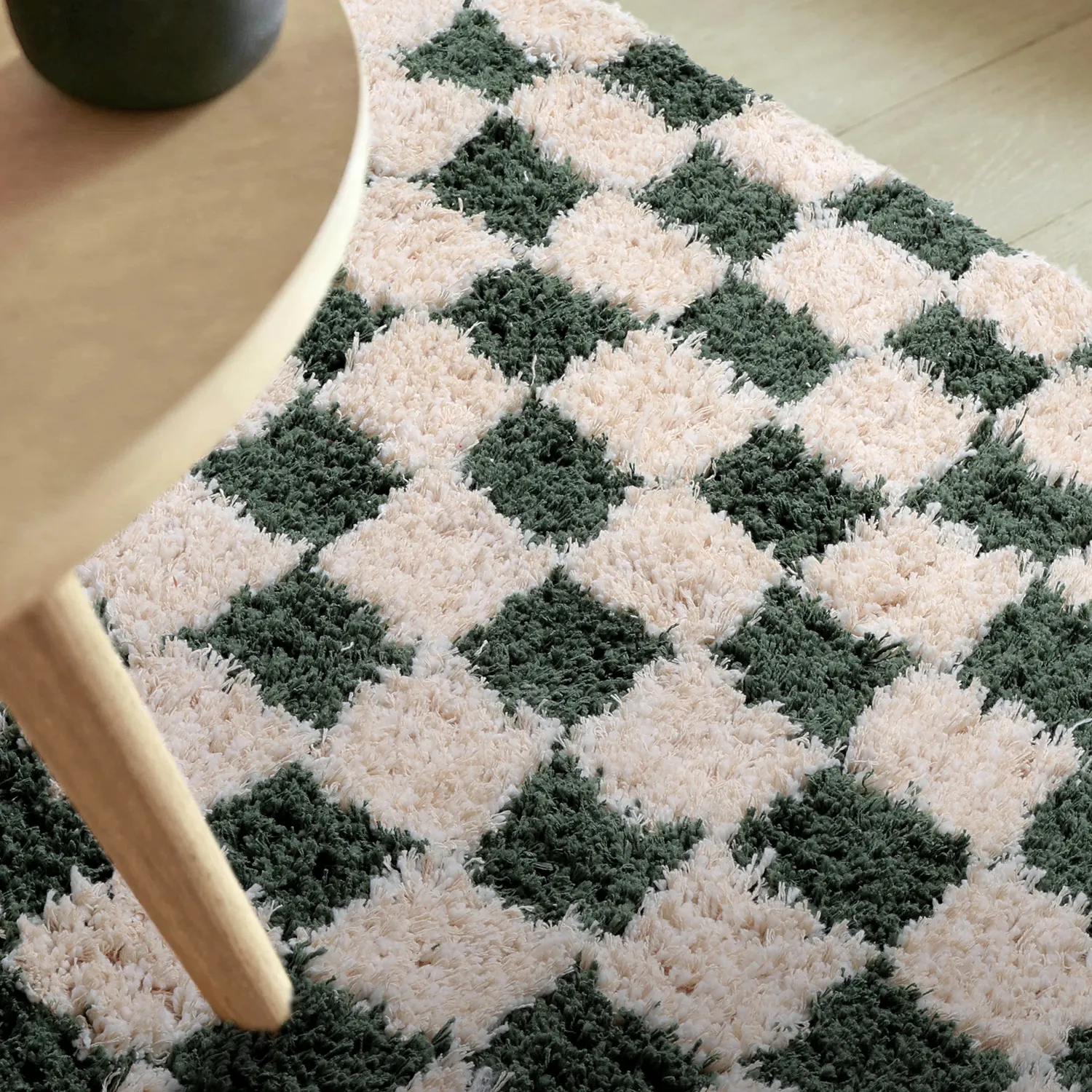 Tappeto A Pelo Lungo - Methoni Check Cotton Shaggy (crema/verde)