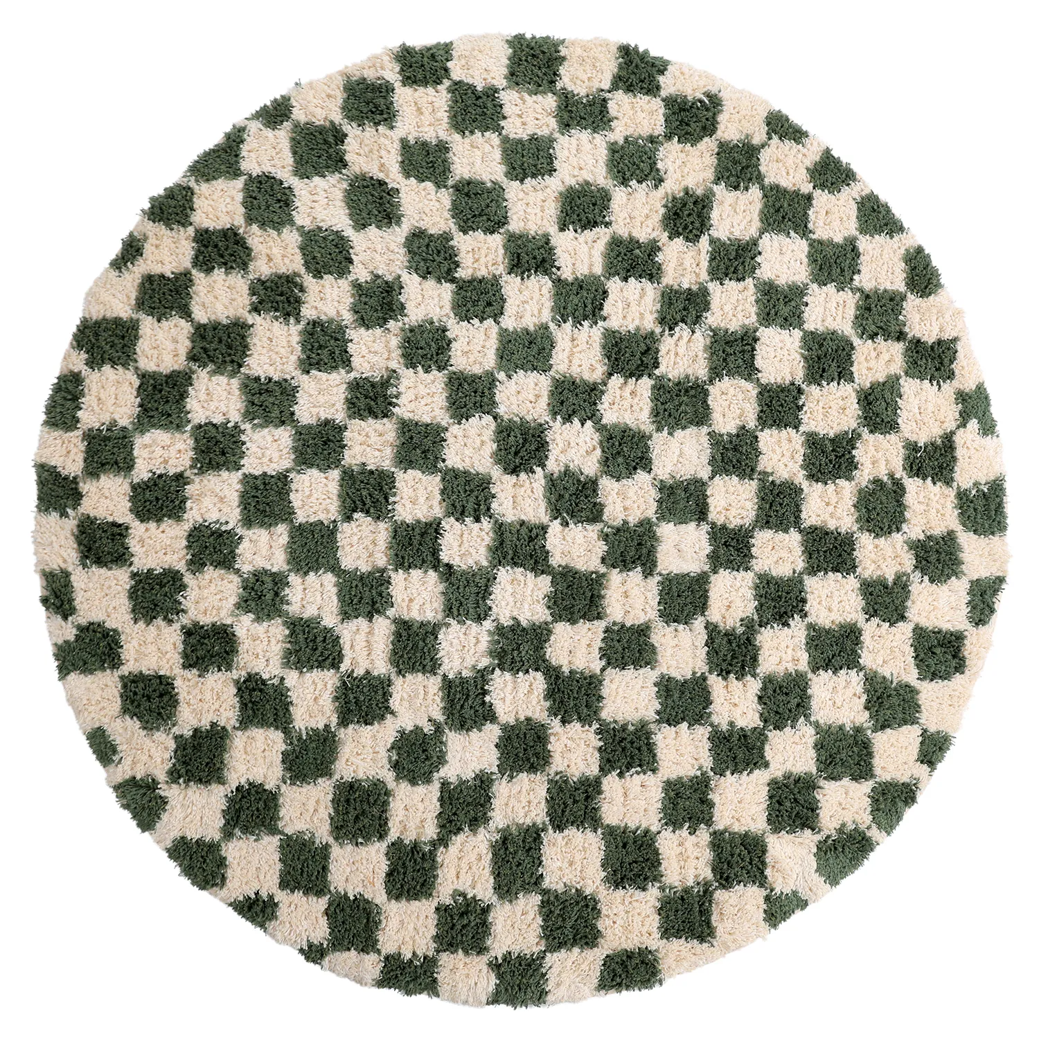 Tappeto rotondo - Methoni Check Cotton Shaggy (crema/verde)