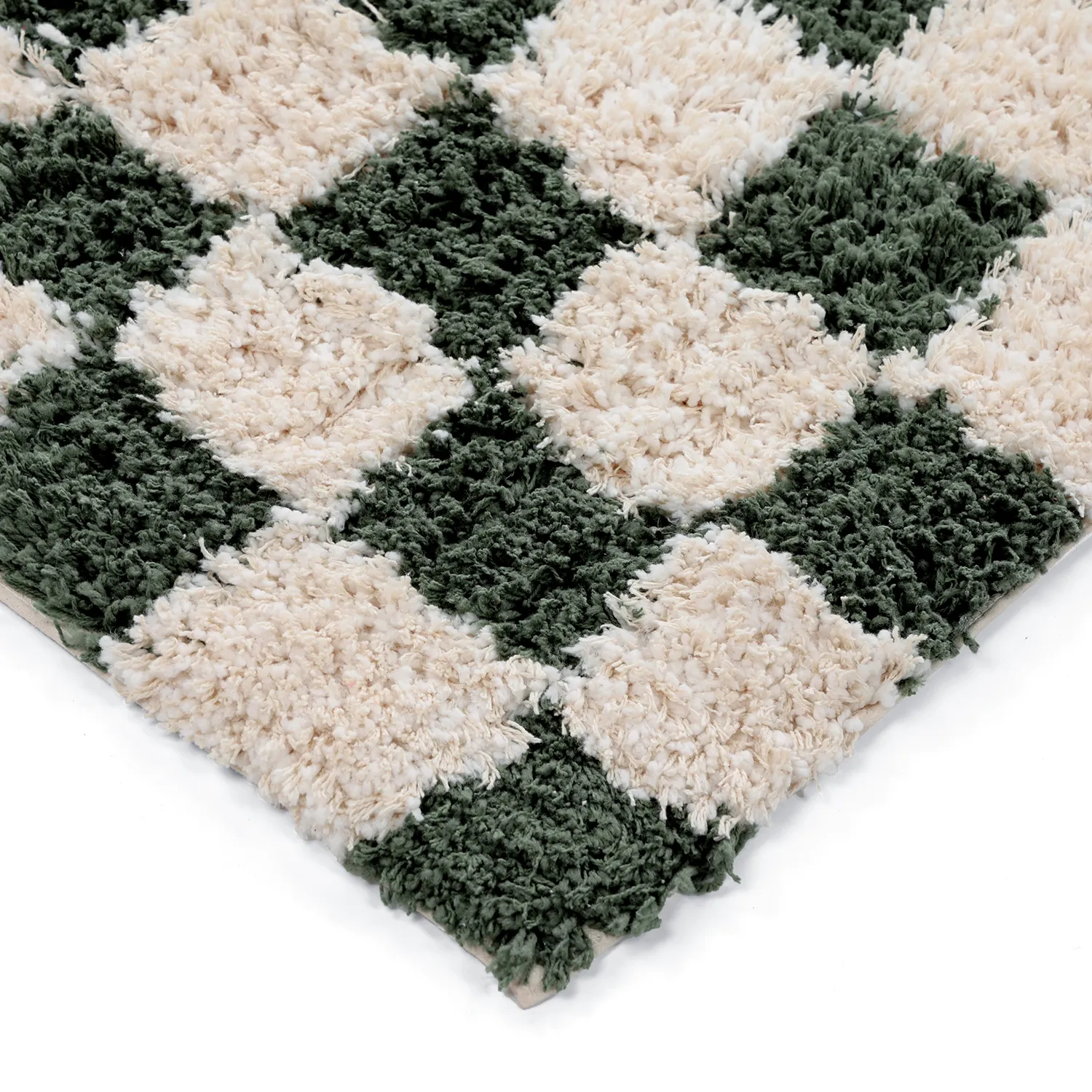 Tappeto A Pelo Lungo - Methoni Check Cotton Shaggy (crema/verde)