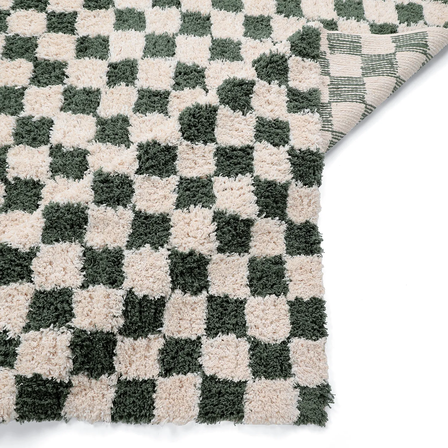 Tappeto A Pelo Lungo - Methoni Check Cotton Shaggy (crema/verde)