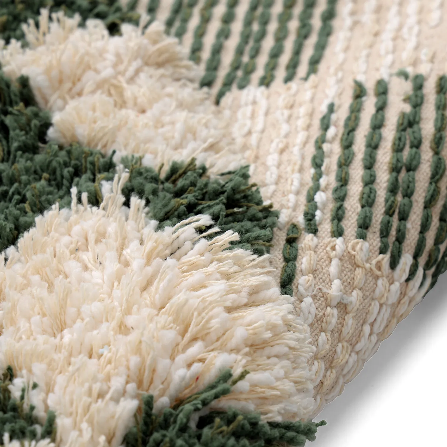 Tappeto rotondo - Methoni Check Cotton Shaggy (crema/verde)