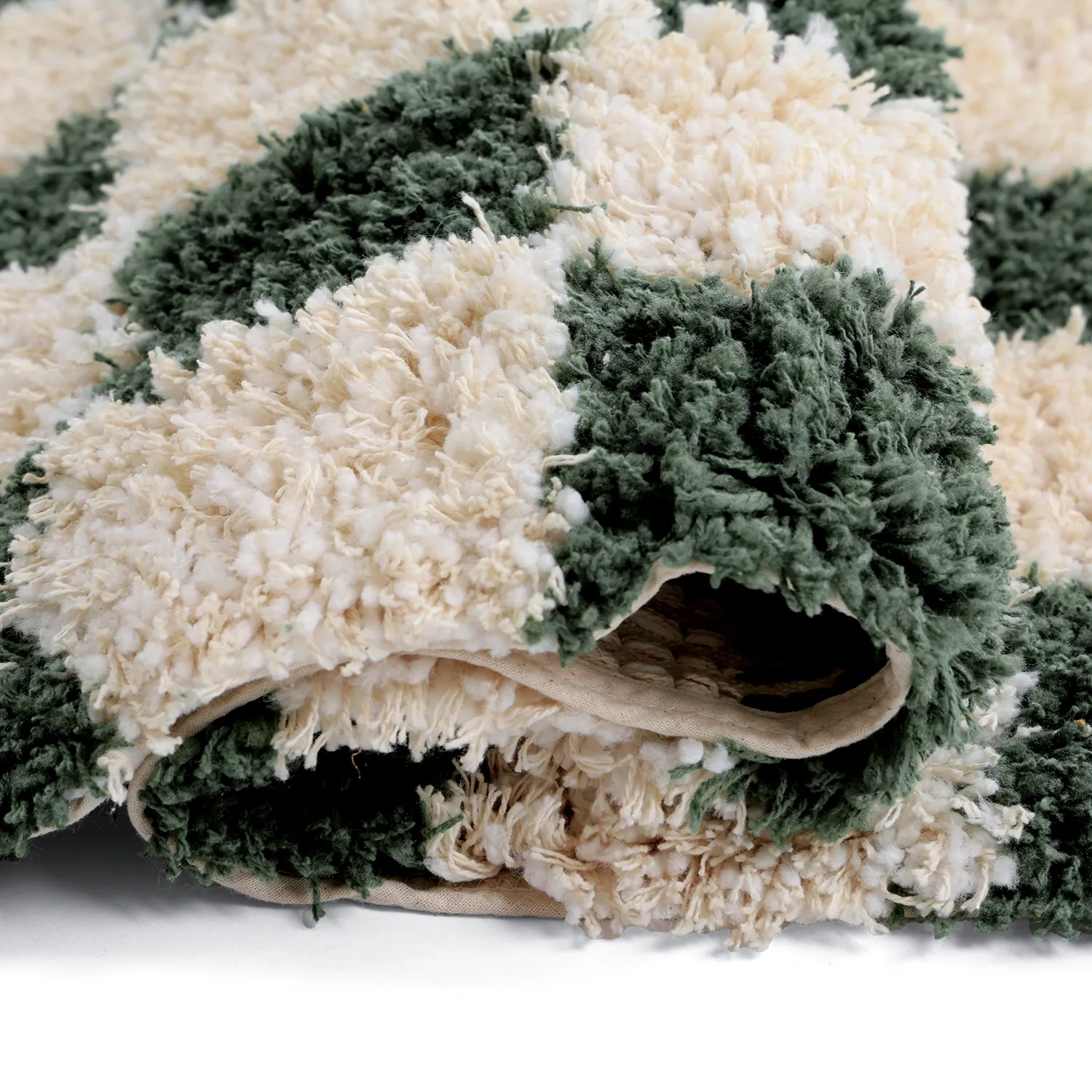 Tappeto A Pelo Lungo - Methoni Check Cotton Shaggy (crema/verde)
