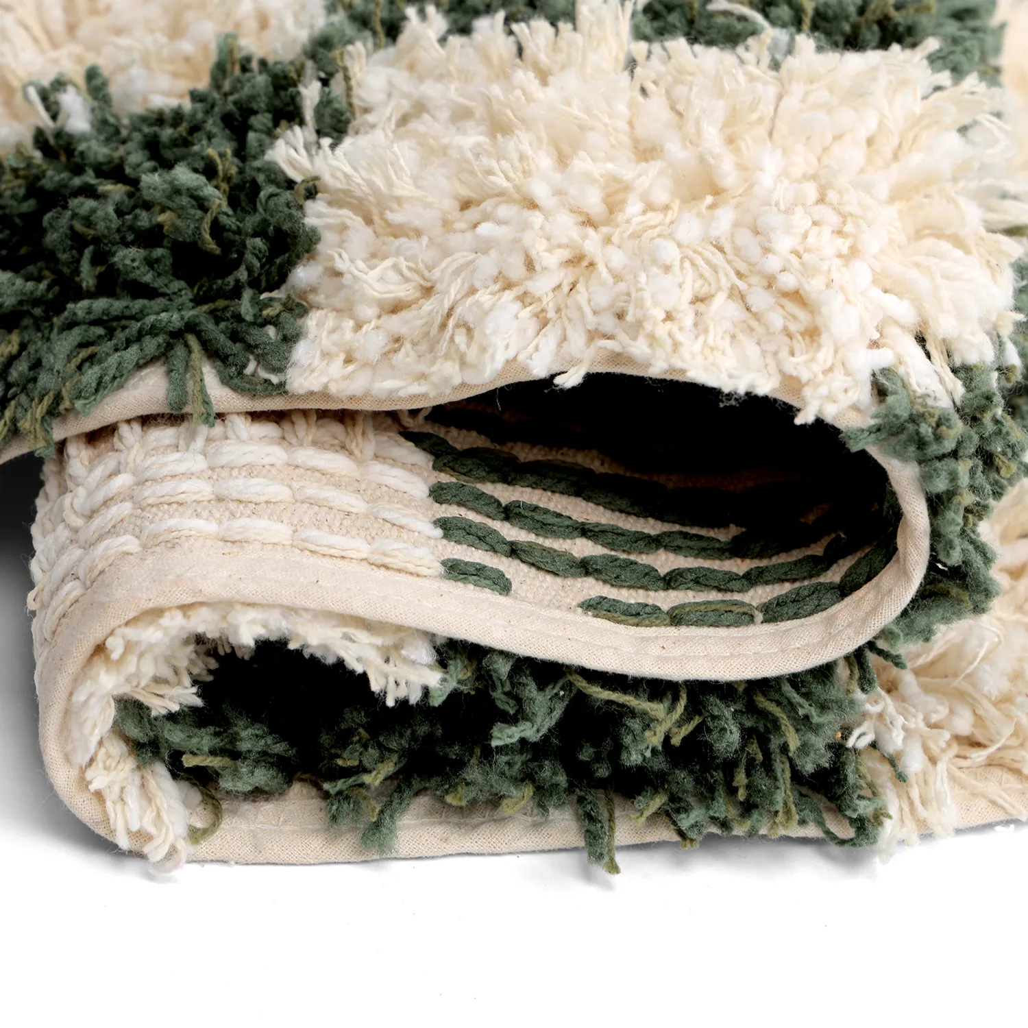 Tappeto rotondo - Methoni Check Cotton Shaggy (crema/verde)