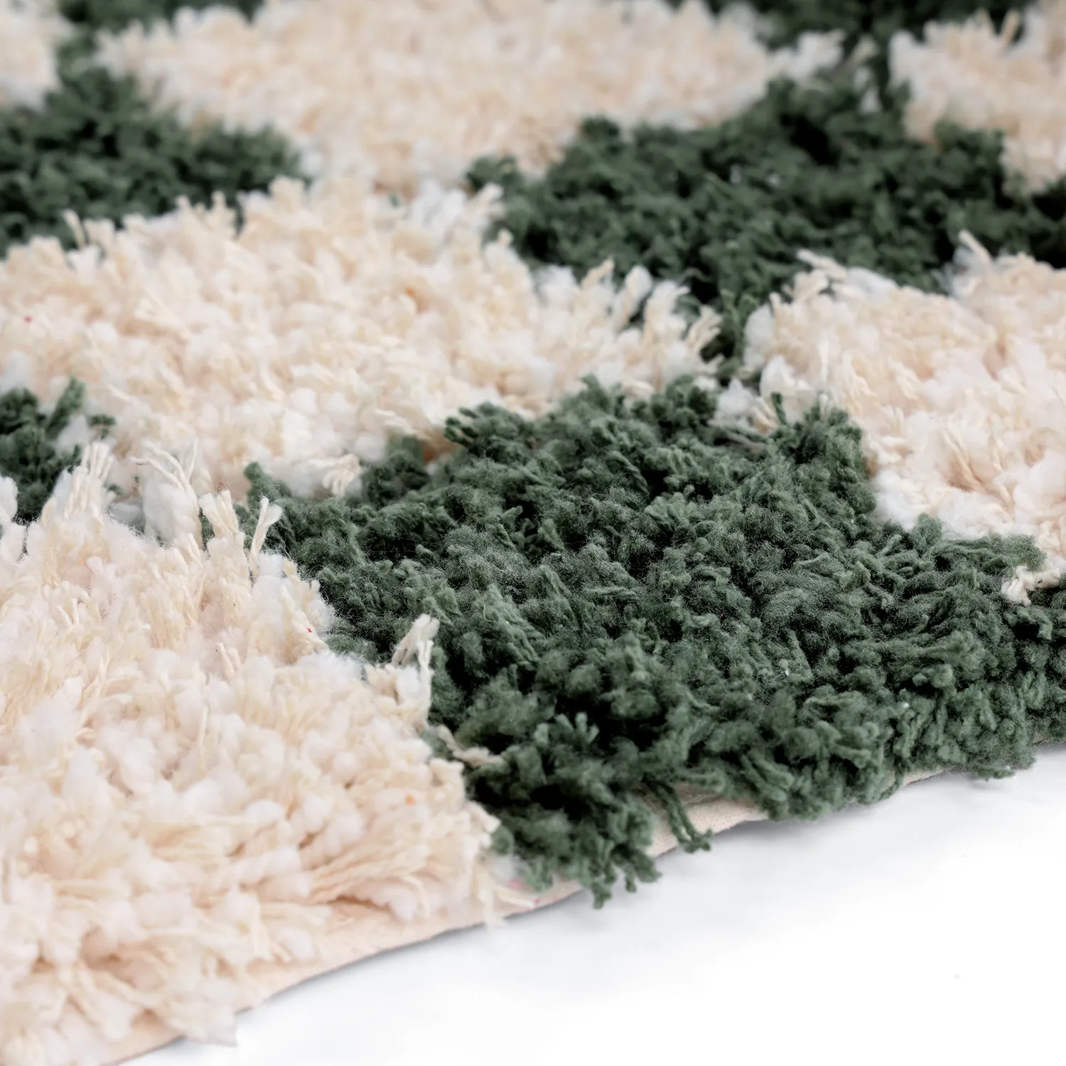 Tappeto A Pelo Lungo - Methoni Check Cotton Shaggy (crema/verde)