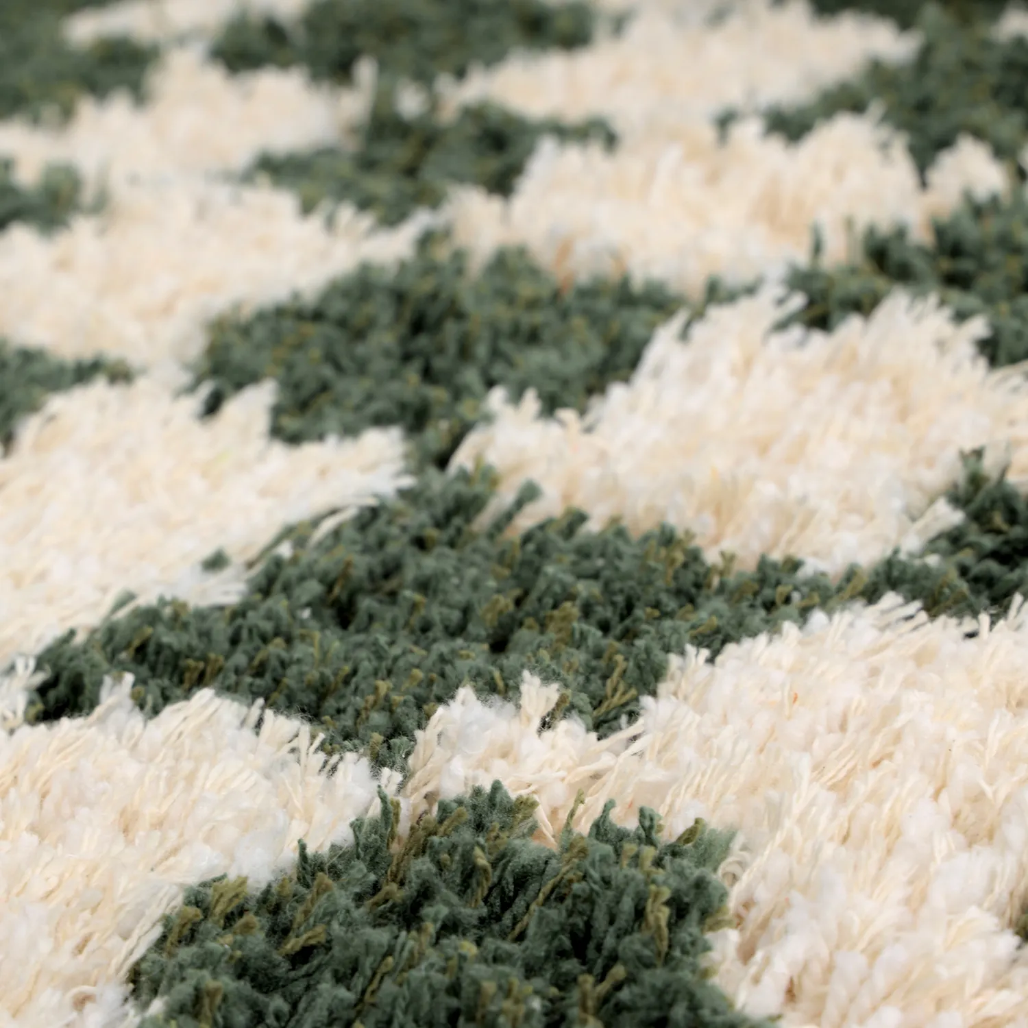 Tappeto rotondo - Methoni Check Cotton Shaggy (crema/verde)