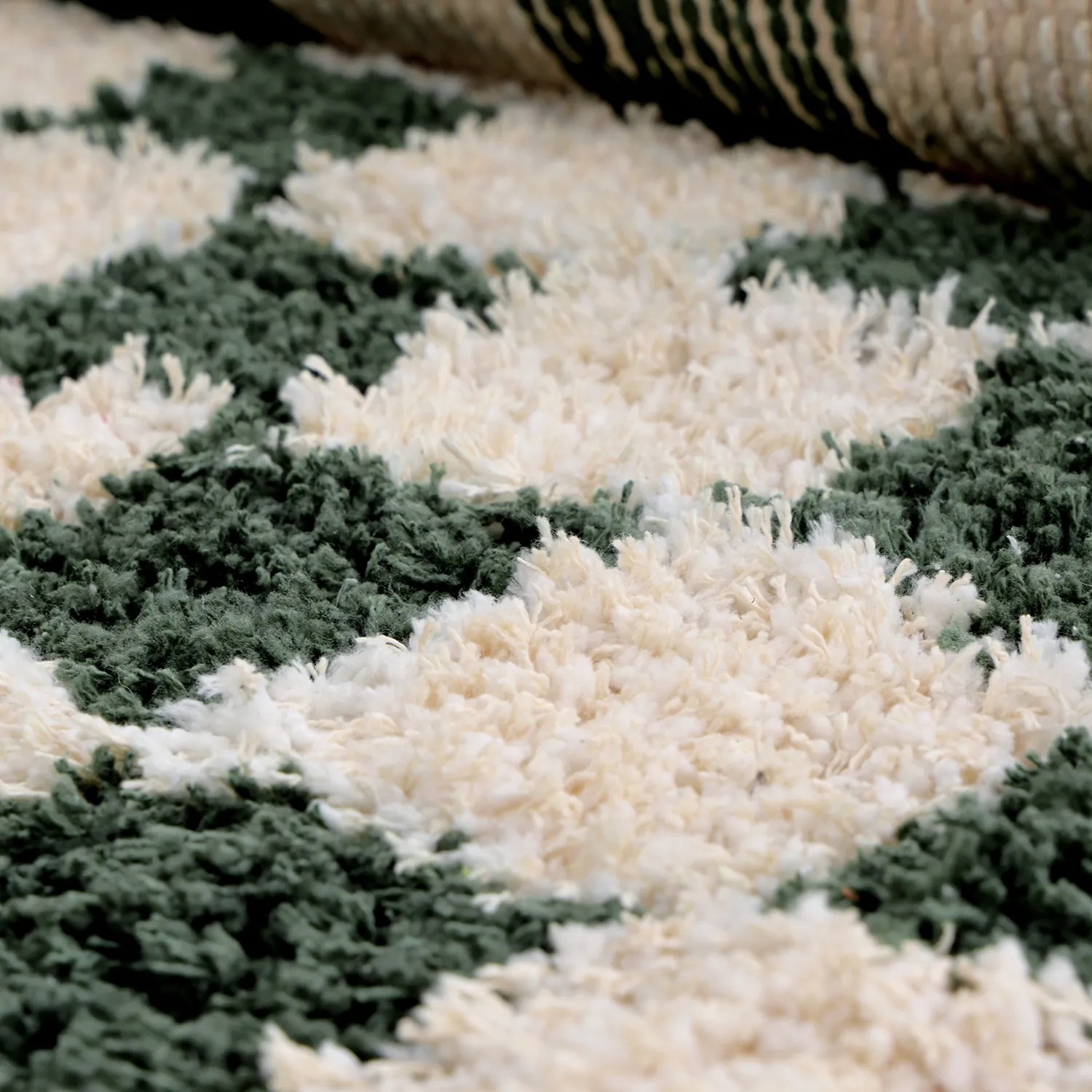 Tappeto A Pelo Lungo - Methoni Check Cotton Shaggy (crema/verde)