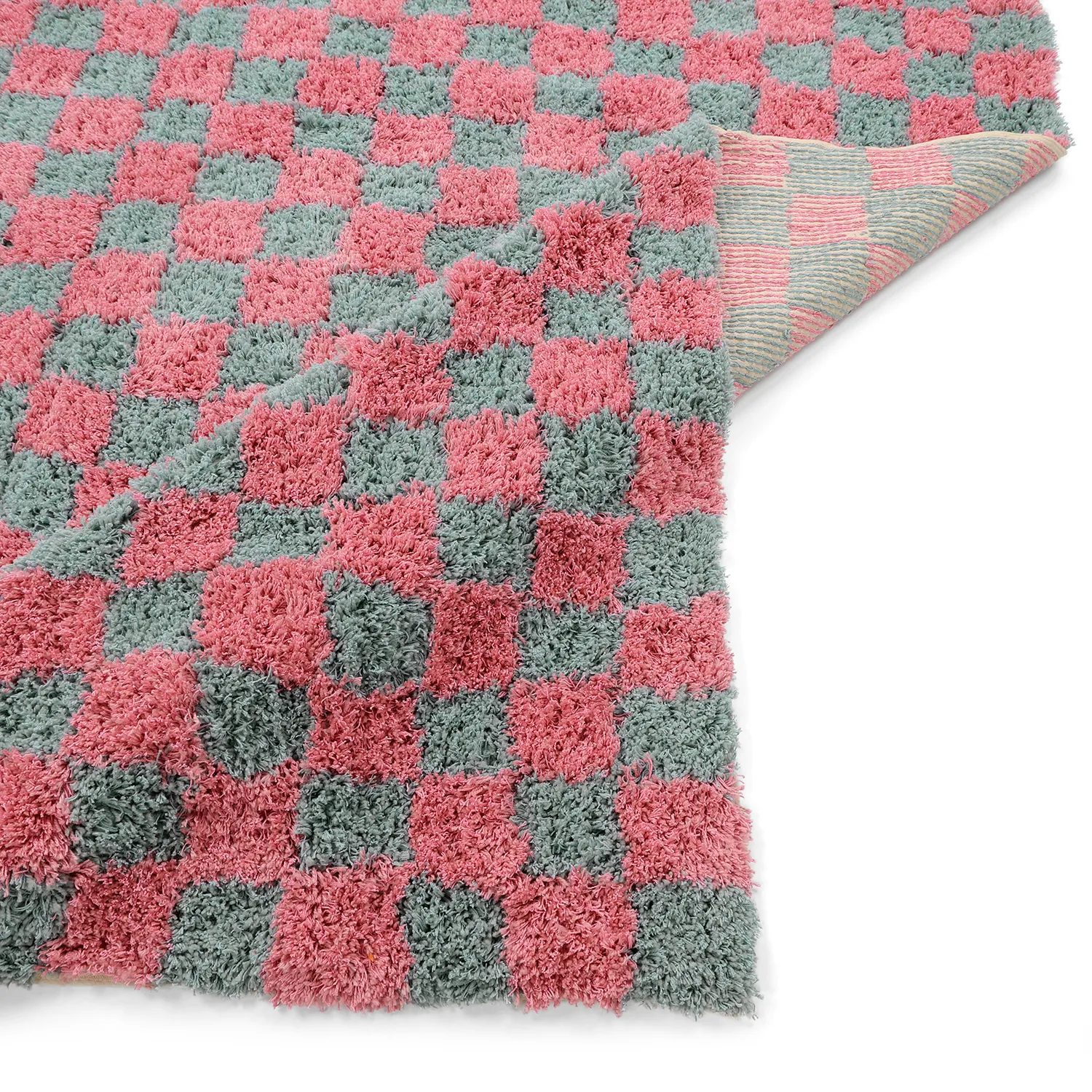 Tappeto A Pelo Lungo - Methoni Check Cotton Shaggy (azzurro chiaro/rosa chiaro)