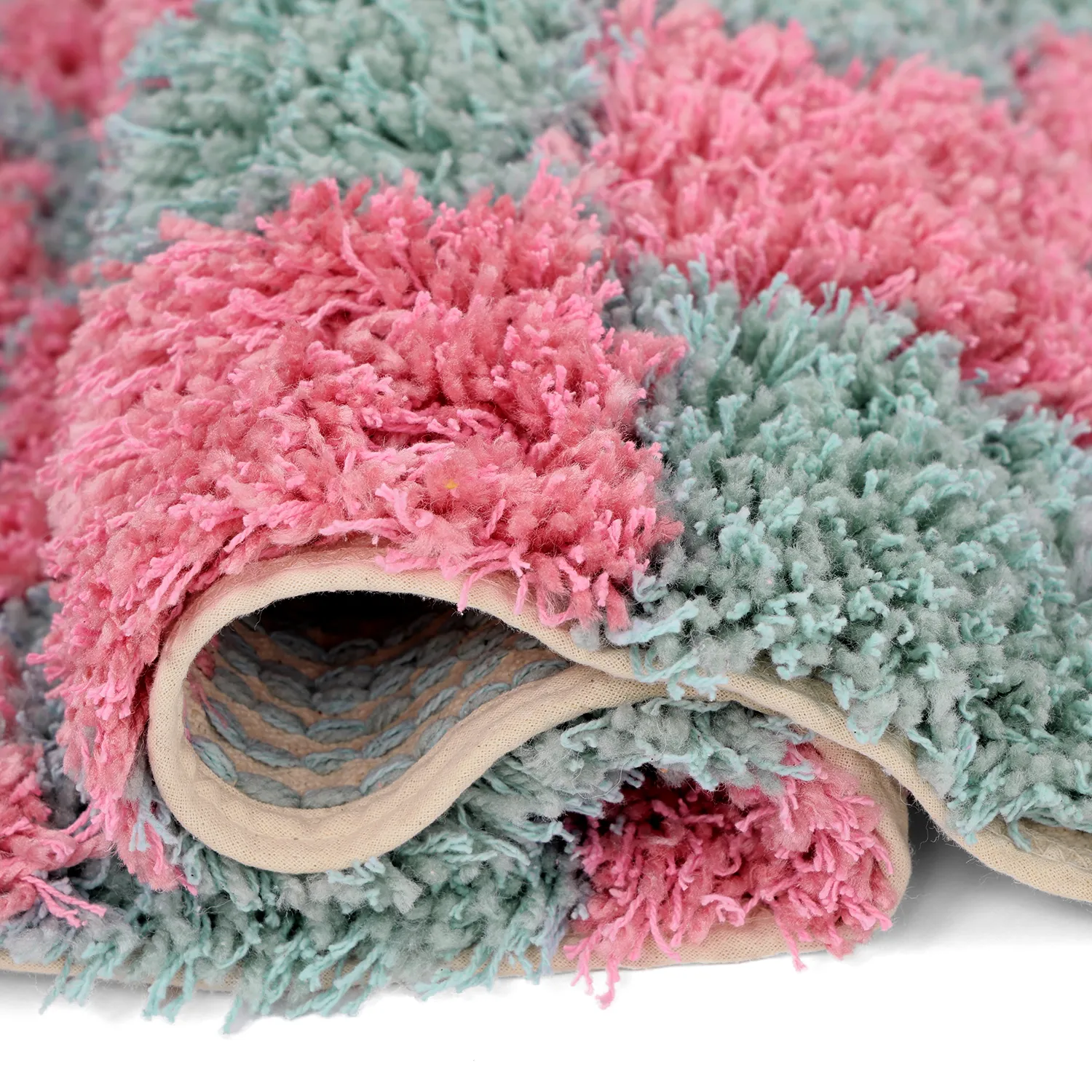 Tappeto A Pelo Lungo - Methoni Check Cotton Shaggy (azzurro chiaro/rosa chiaro)