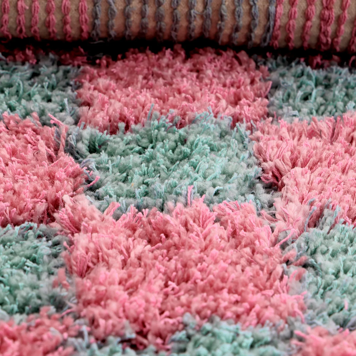 Tappeto A Pelo Lungo - Methoni Check Cotton Shaggy (azzurro chiaro/rosa chiaro)