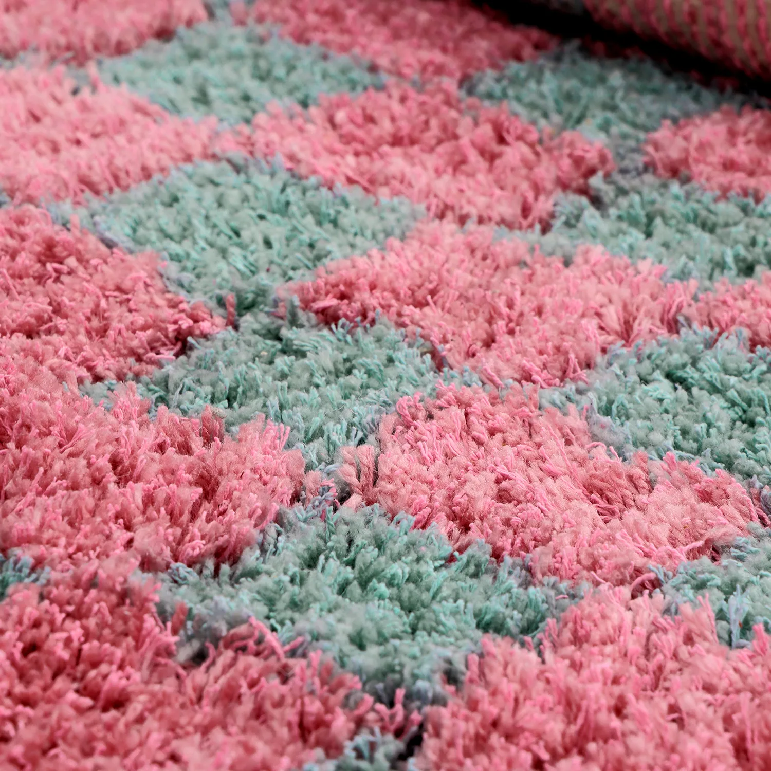 Tappeto A Pelo Lungo - Methoni Check Cotton Shaggy (azzurro chiaro/rosa chiaro)