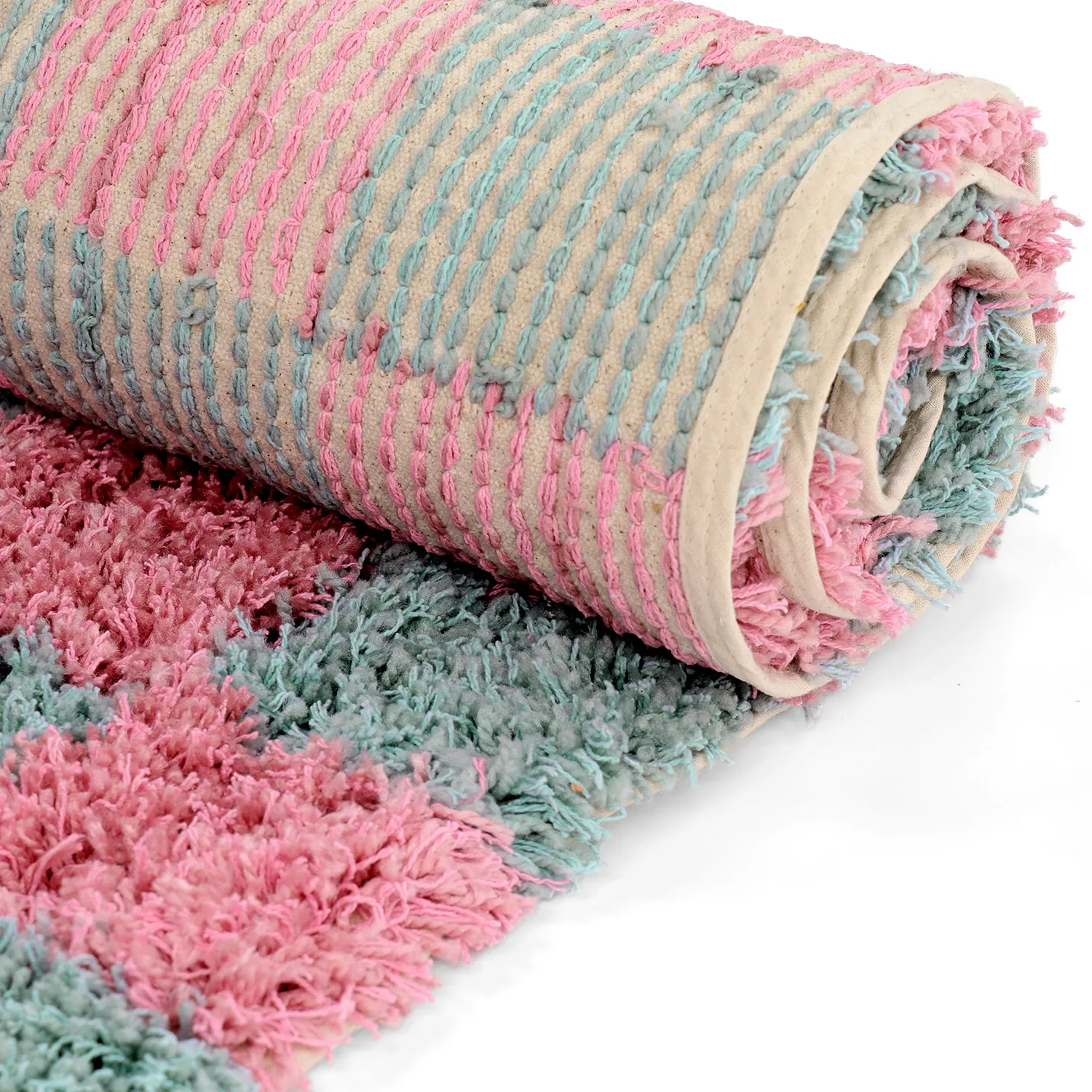 Tappeto A Pelo Lungo - Methoni Check Cotton Shaggy (azzurro chiaro/rosa chiaro)