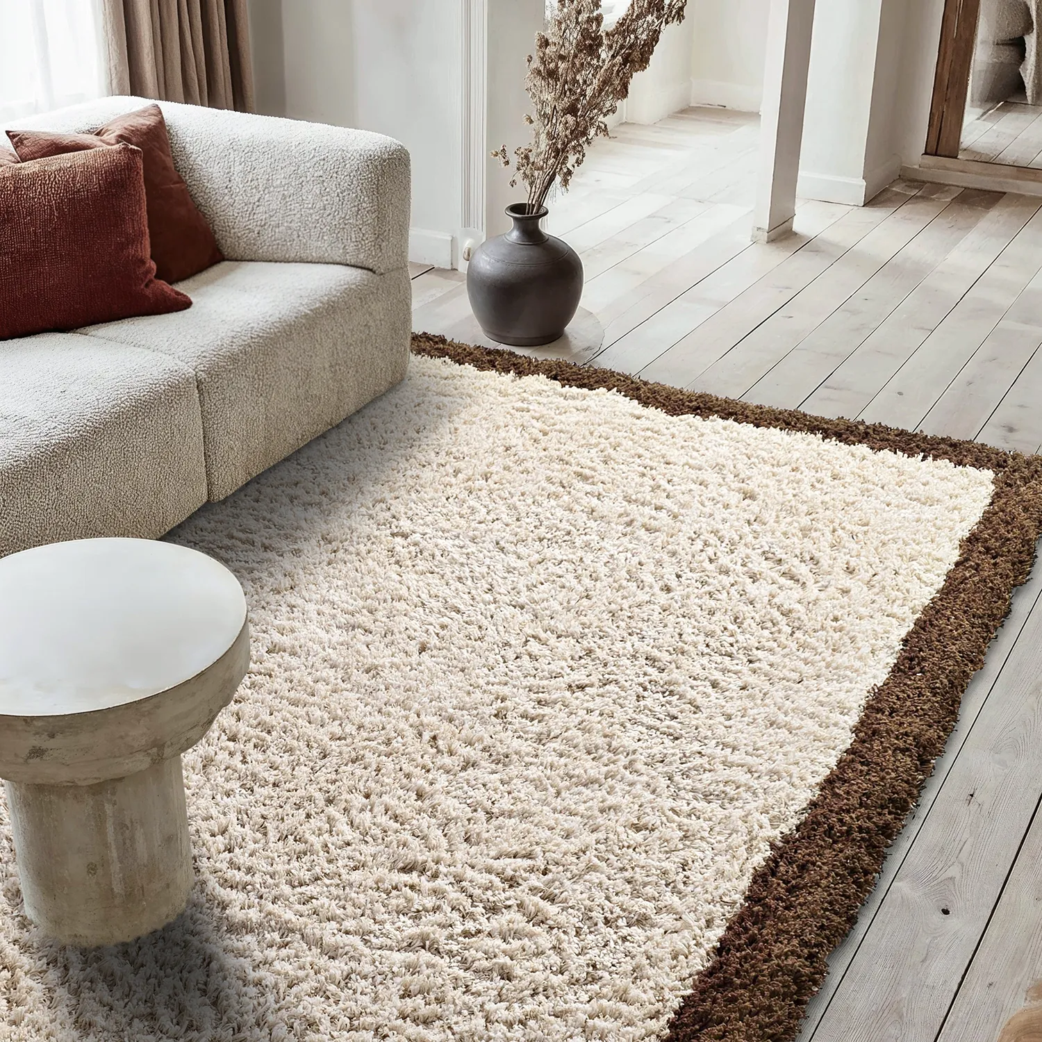 Tappeto A Pelo Lungo - Sagres Natural Cotton Shaggy (bianco sporco/marrone)