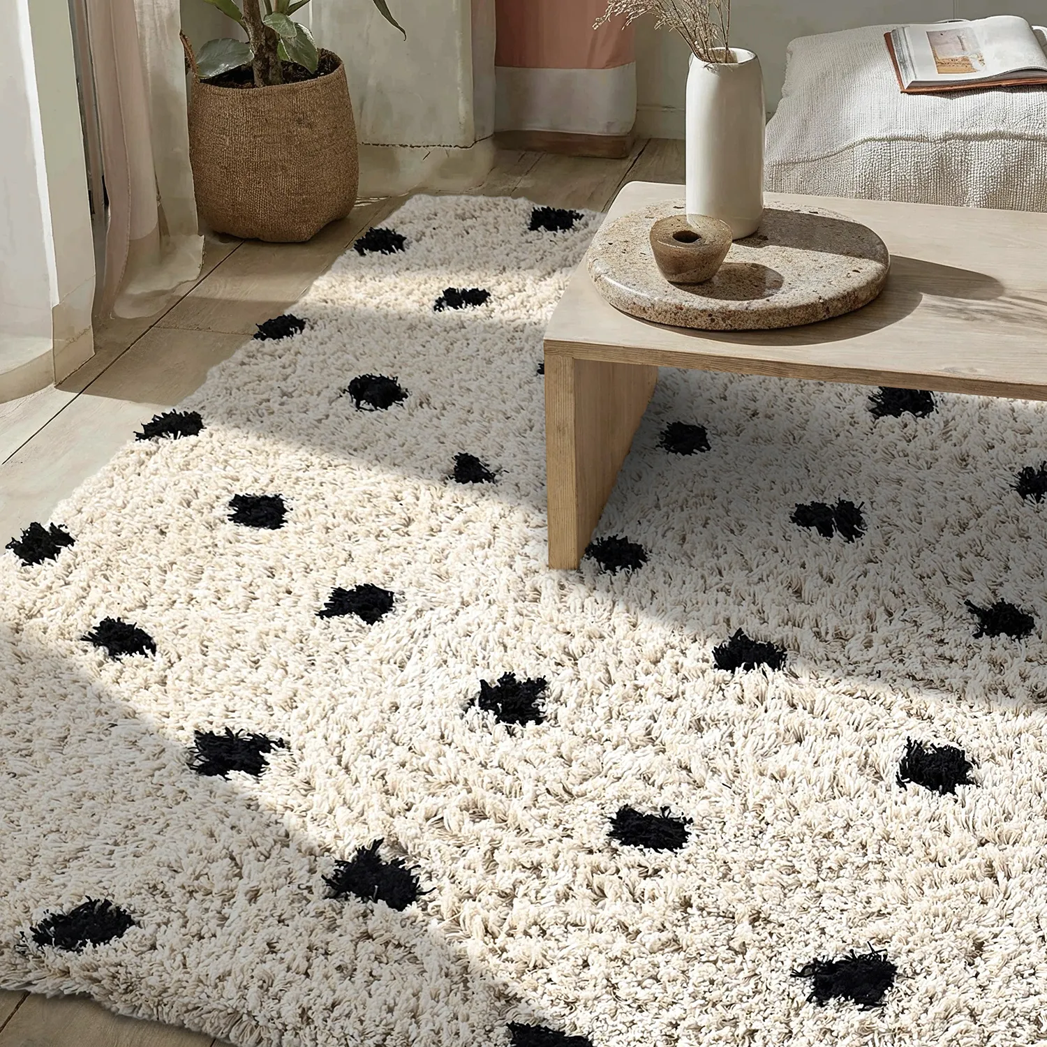 Tappeto A Pelo Lungo - Soria Natural Cotton Shaggy (bianco sporco/nero)