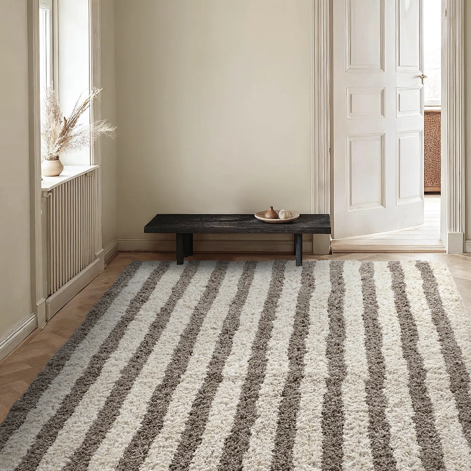 Tappeto A Pelo Lungo - Thira Stripe Cotton Shaggy (crema/taupe)